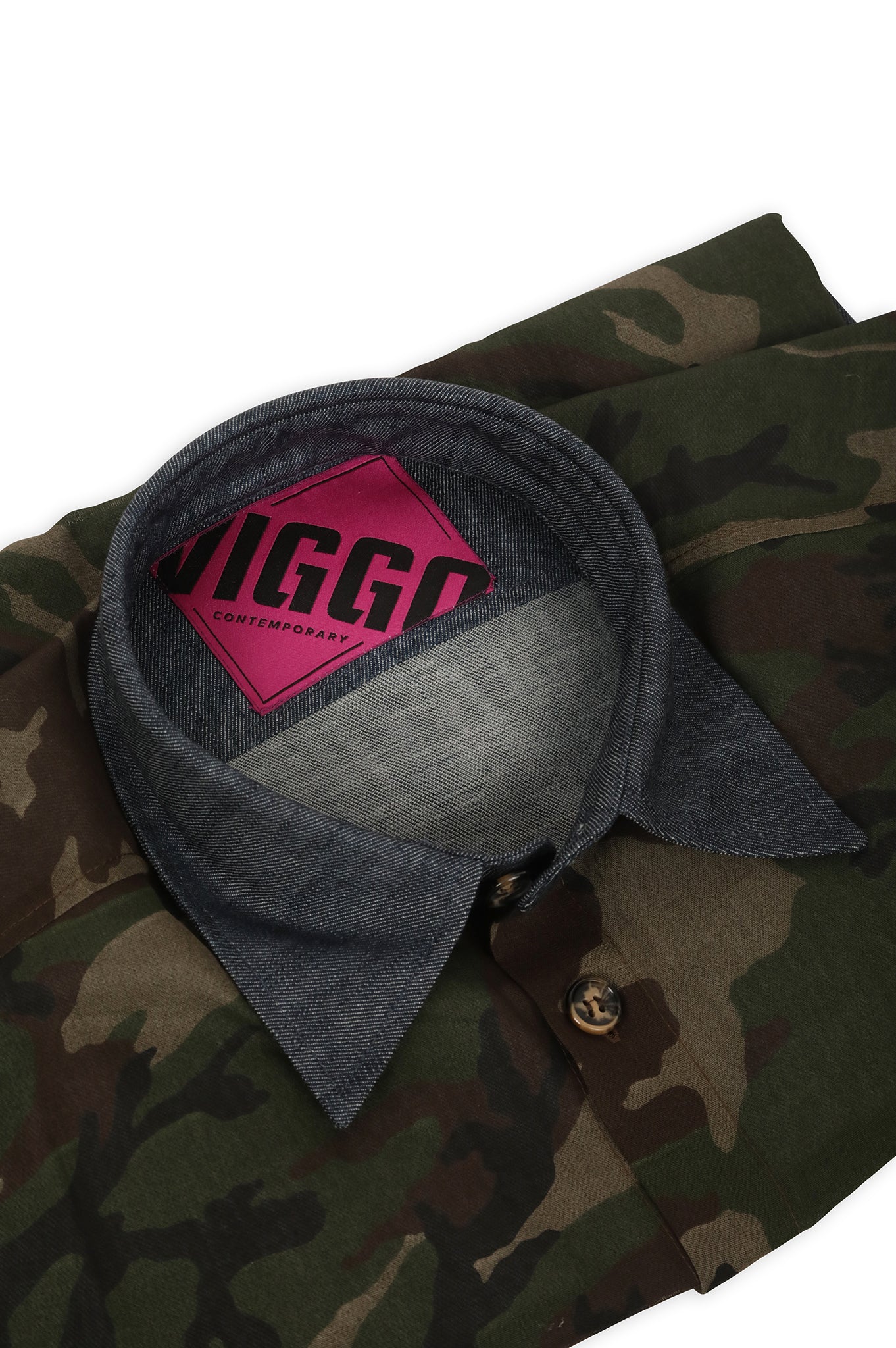 Army shirt with denim inserts