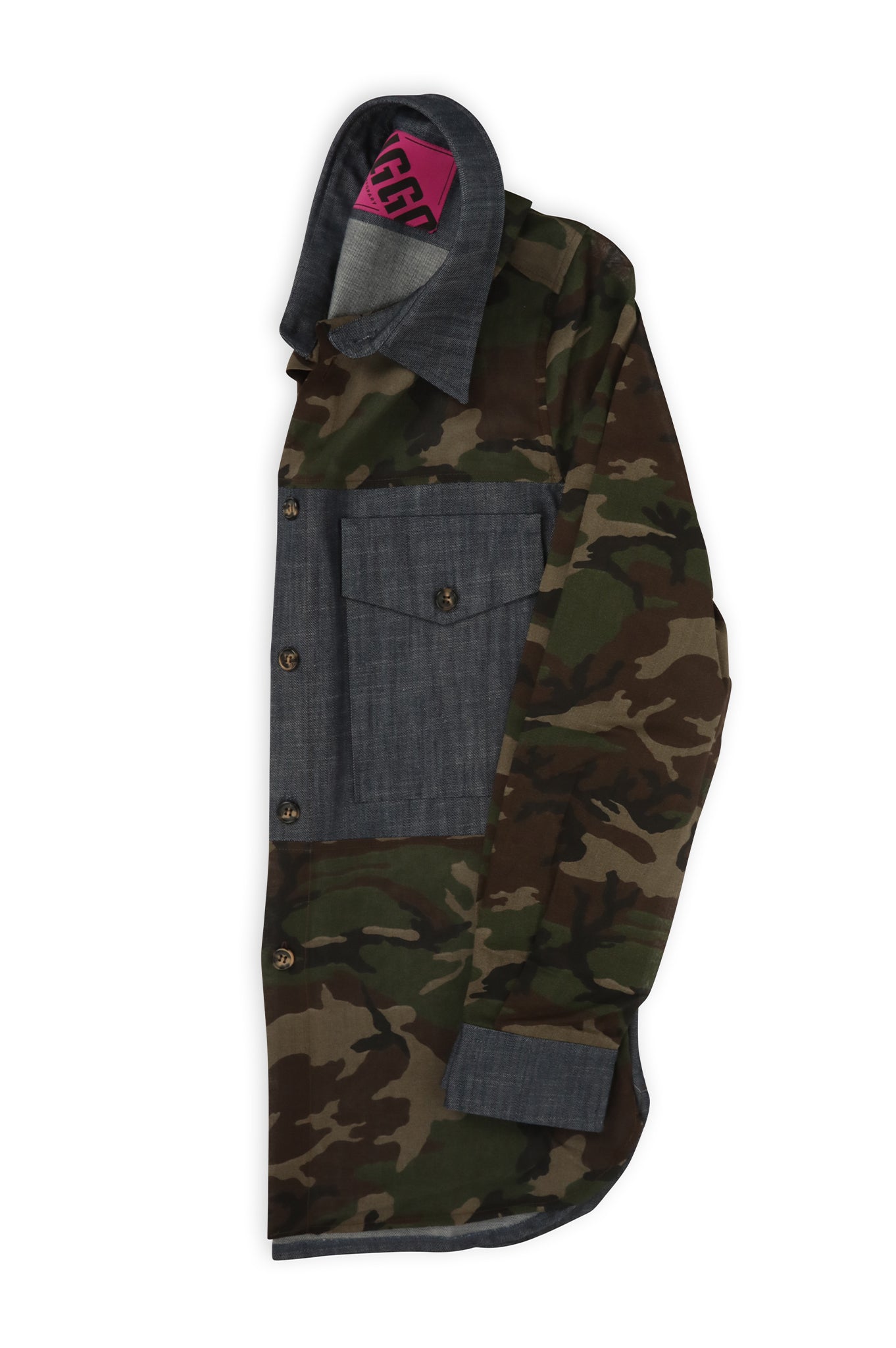 Army shirt with denim inserts