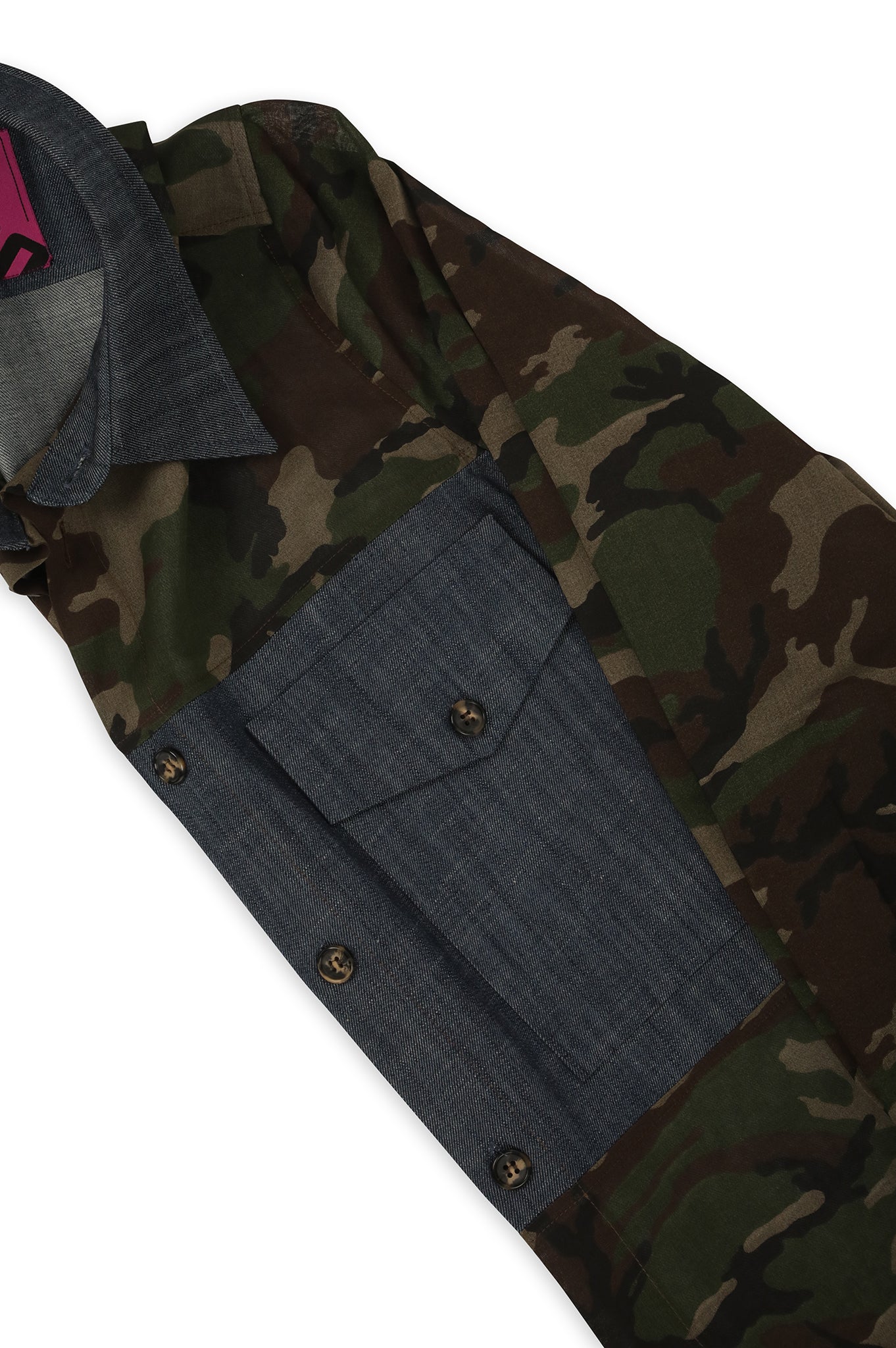 Army shirt with denim inserts