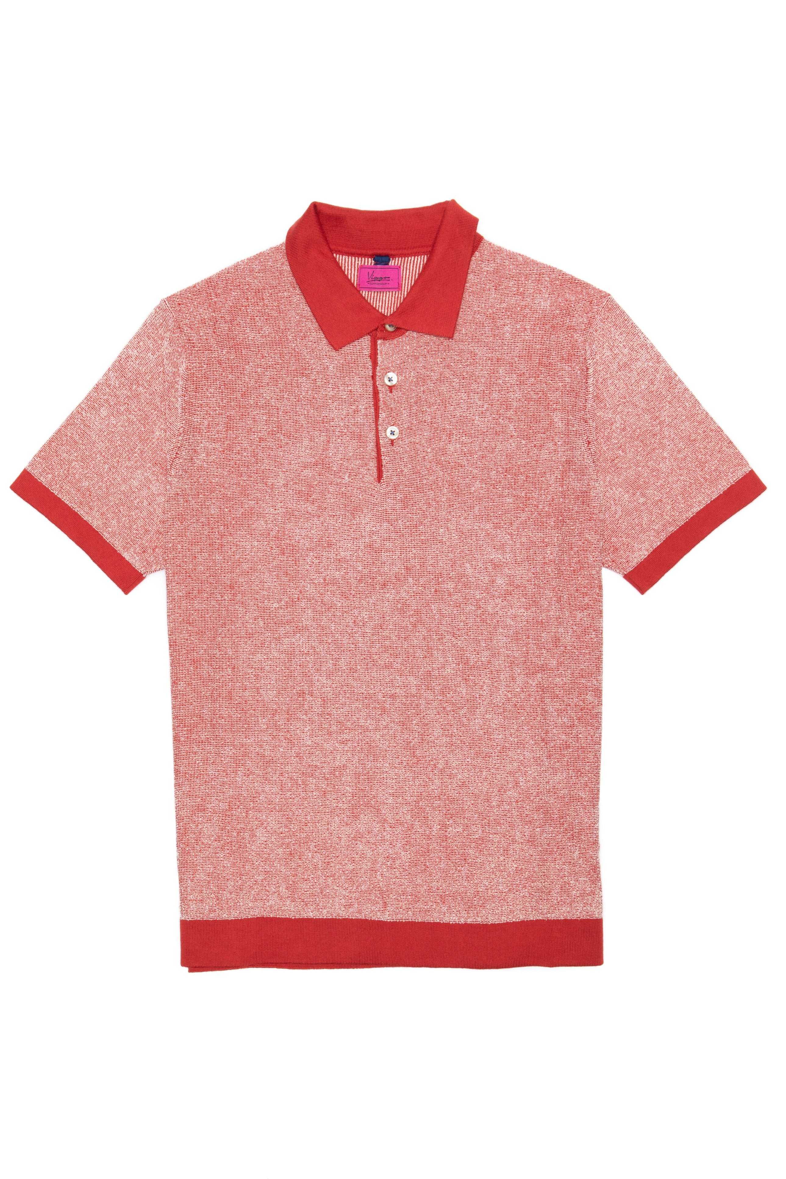 Tricou casual rosu pepit cu alb si guler polo
