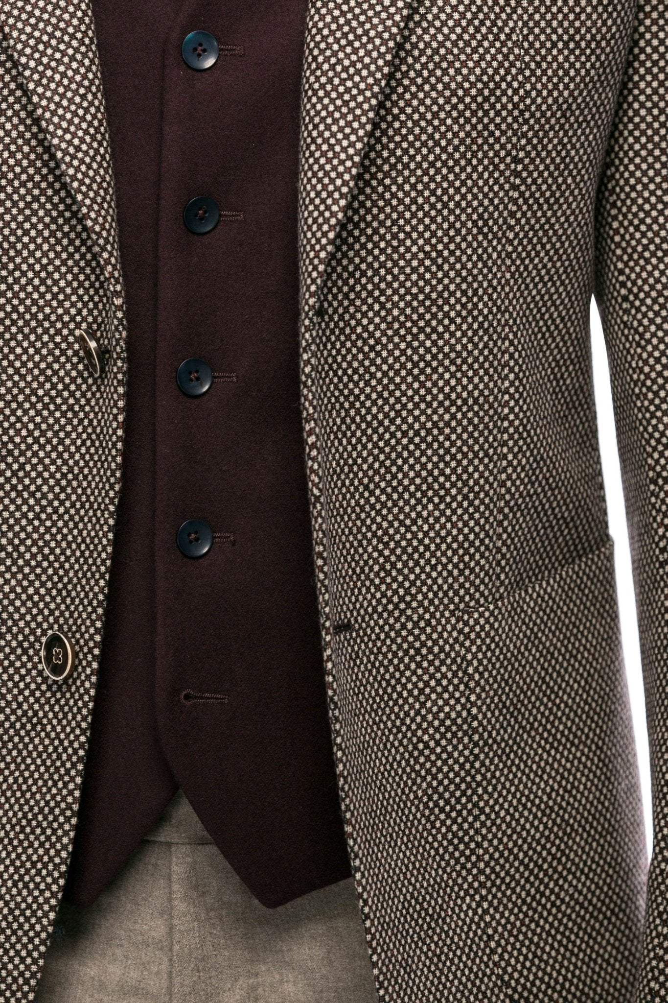 Sacou beige houndstooth, slim fit