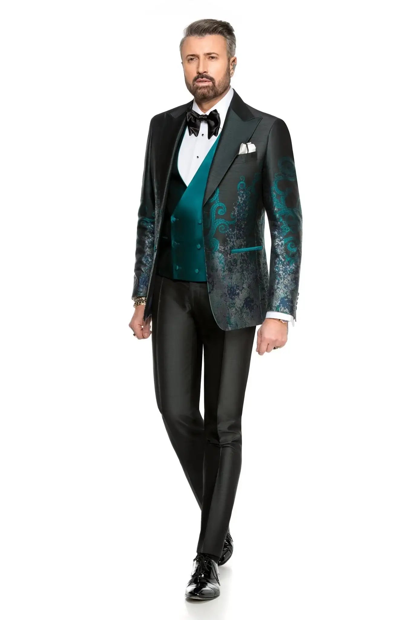 Three piece green tuxedo suit