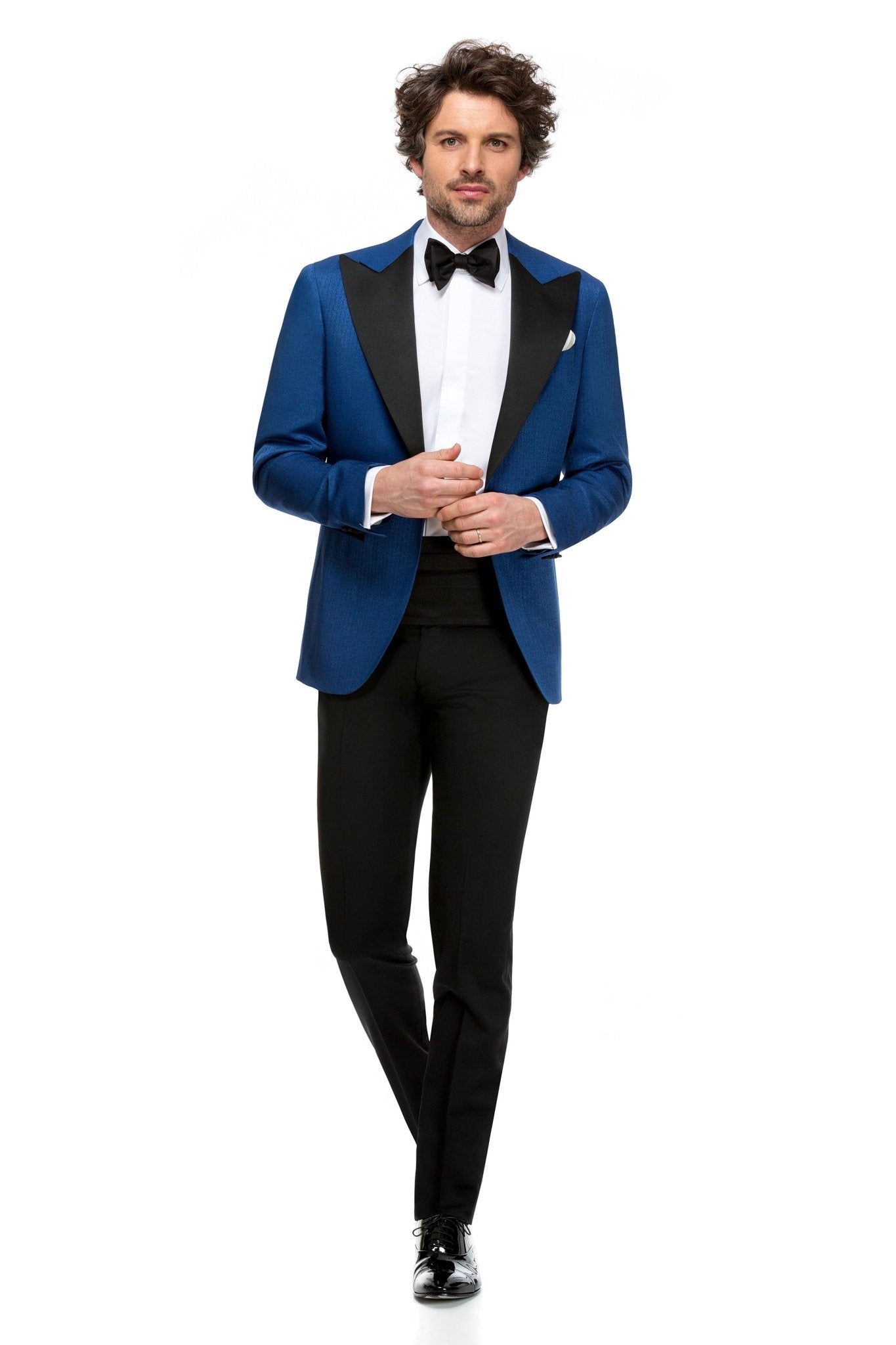 Sacou smoking albastru cu rever contrastant - Viggo