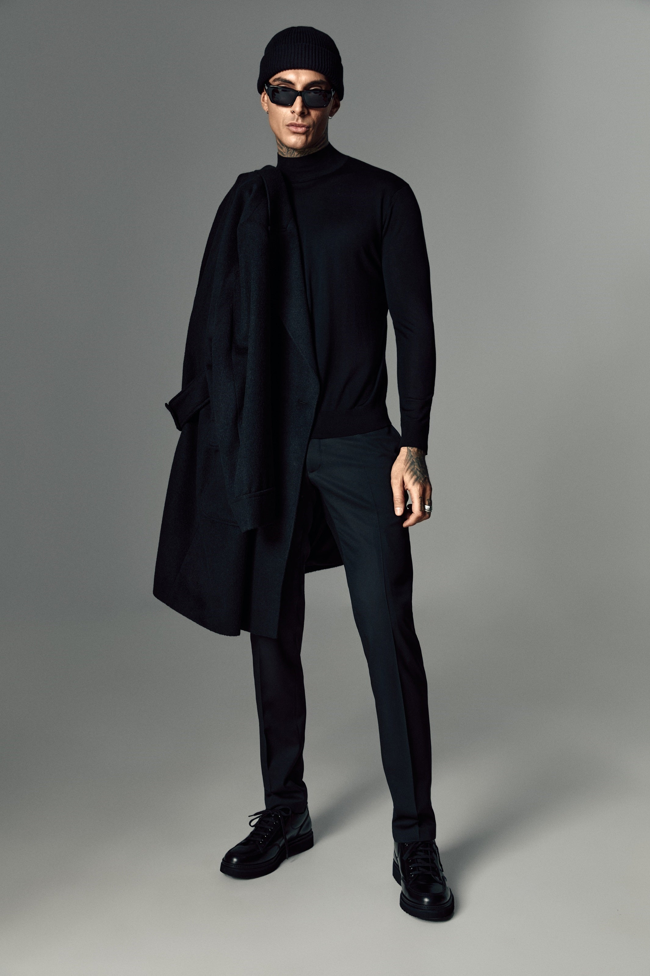Black camel hair coat
