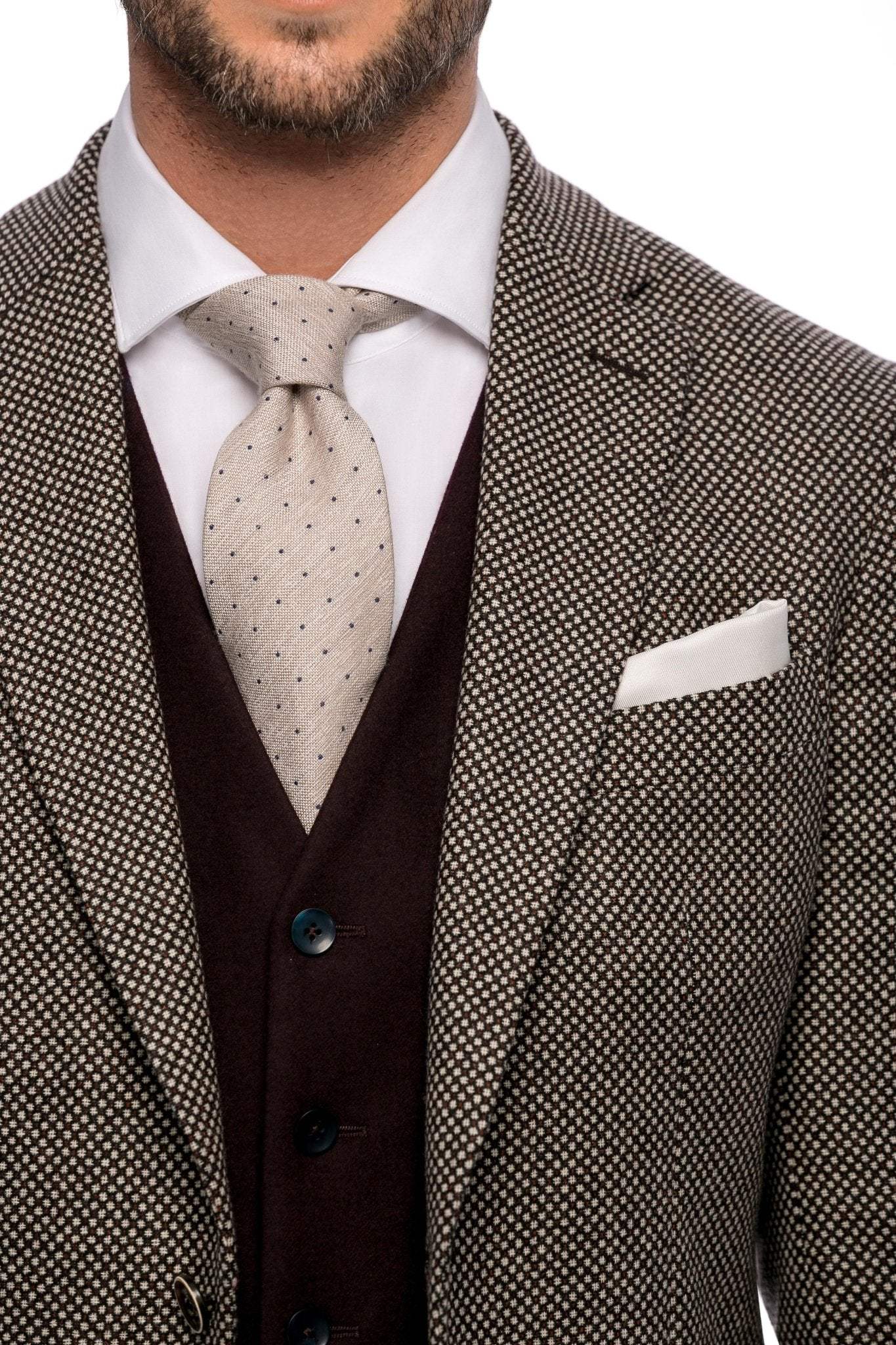 Sacou beige houndstooth, slim fit