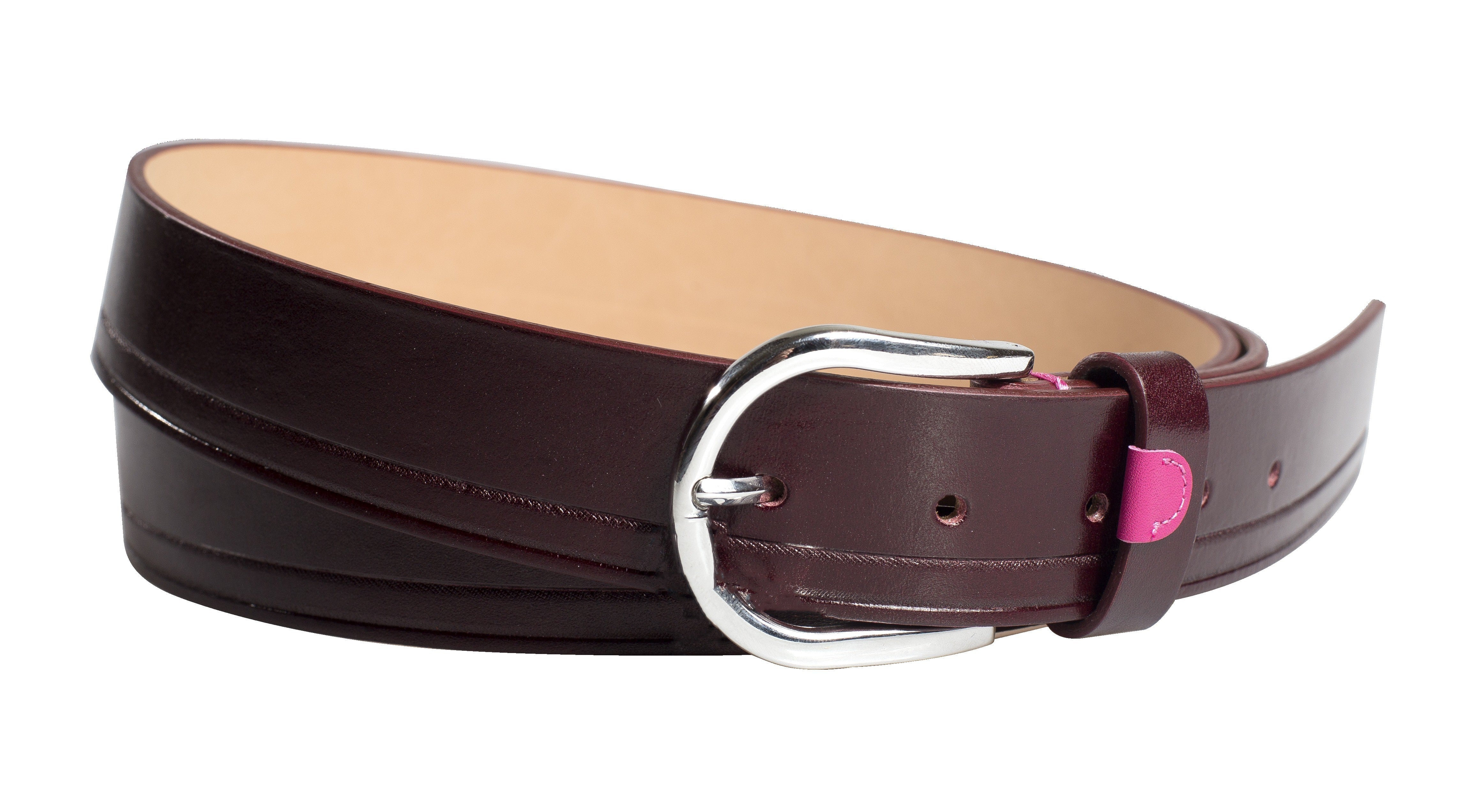 Burgundy Leather Belt Pink Detail