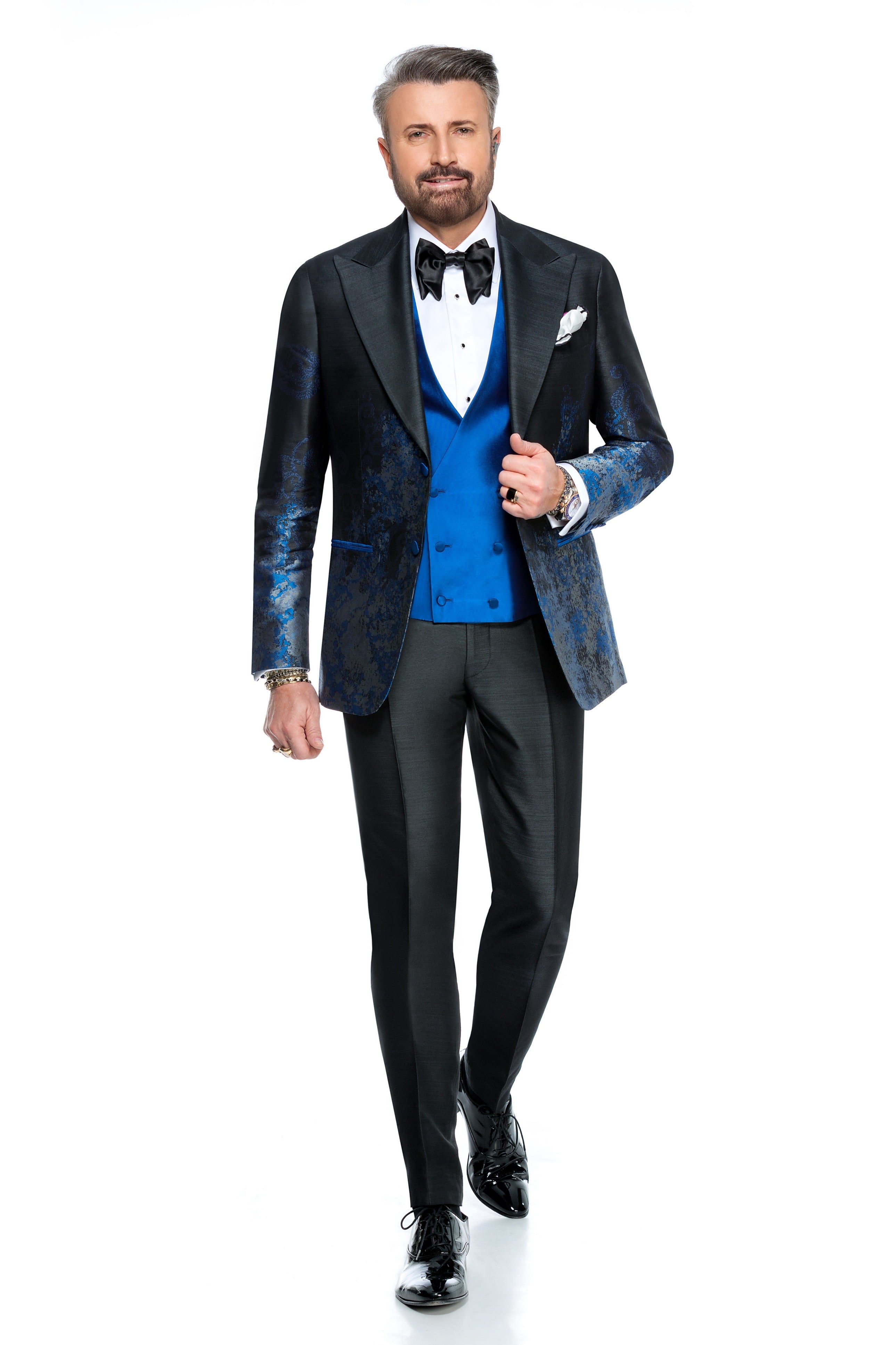 Three piece blue tuxedo suit