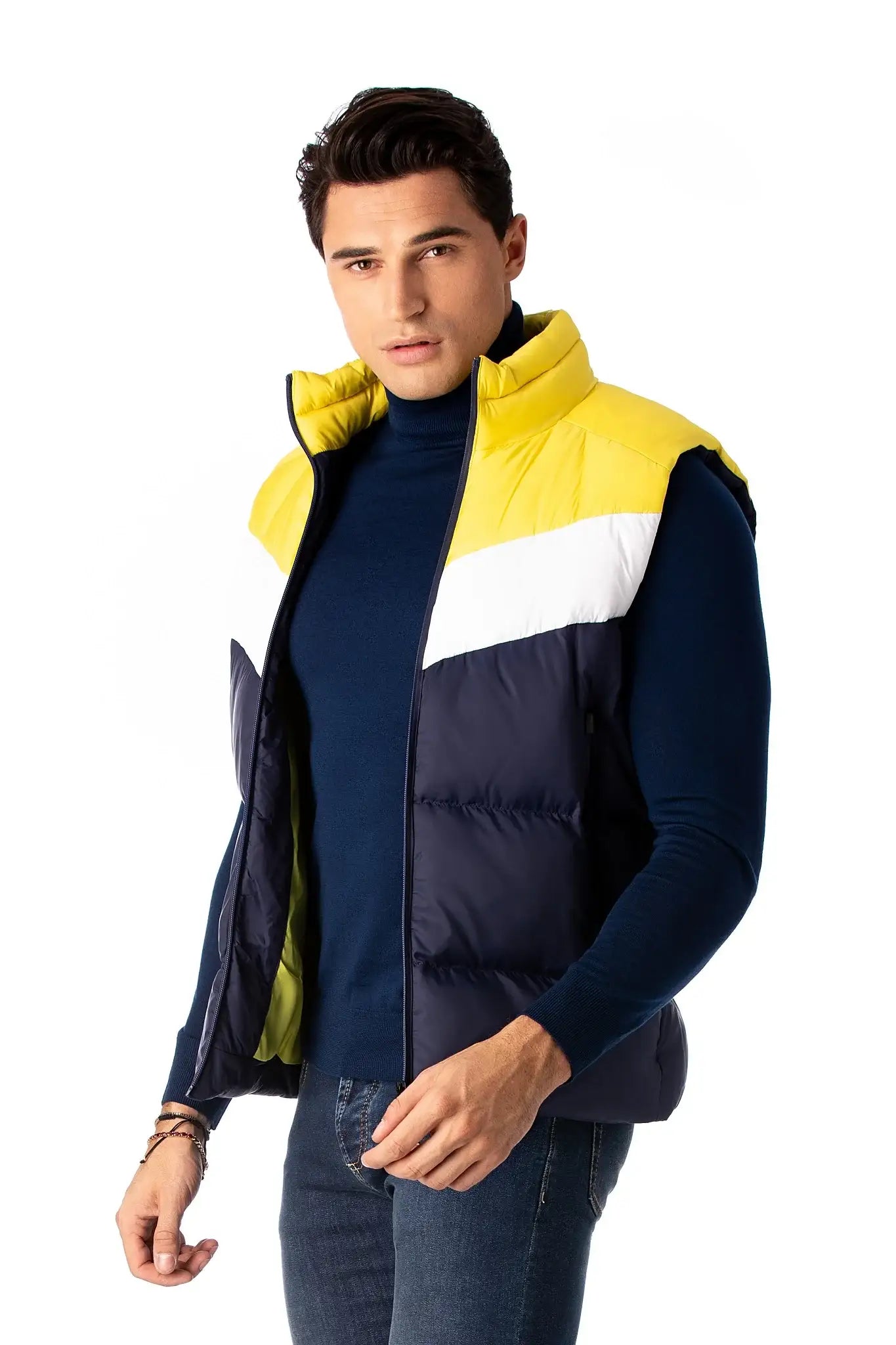 Navy Sport Vest With White And Yellow