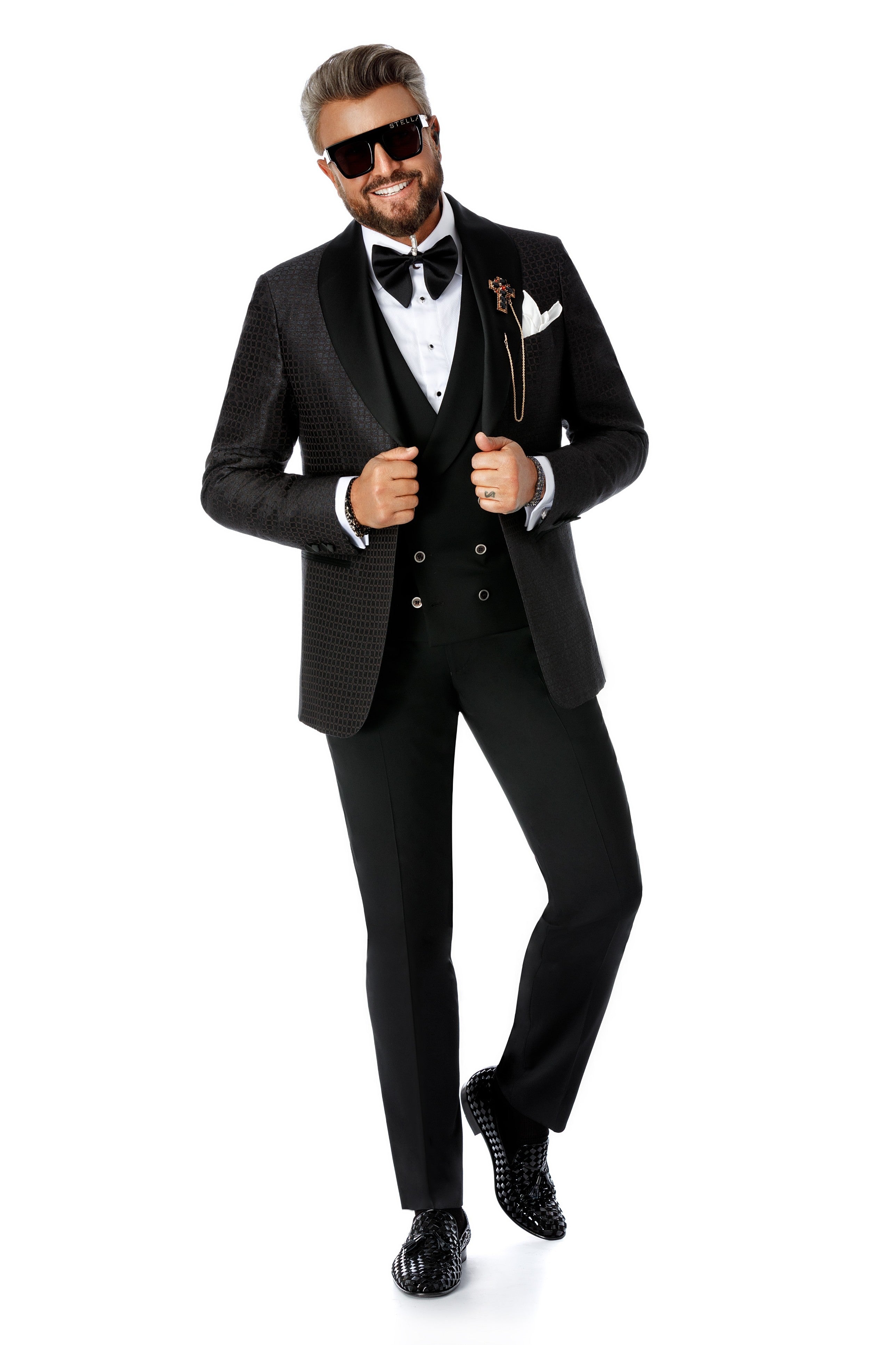 Black silk tuxedo jacket
