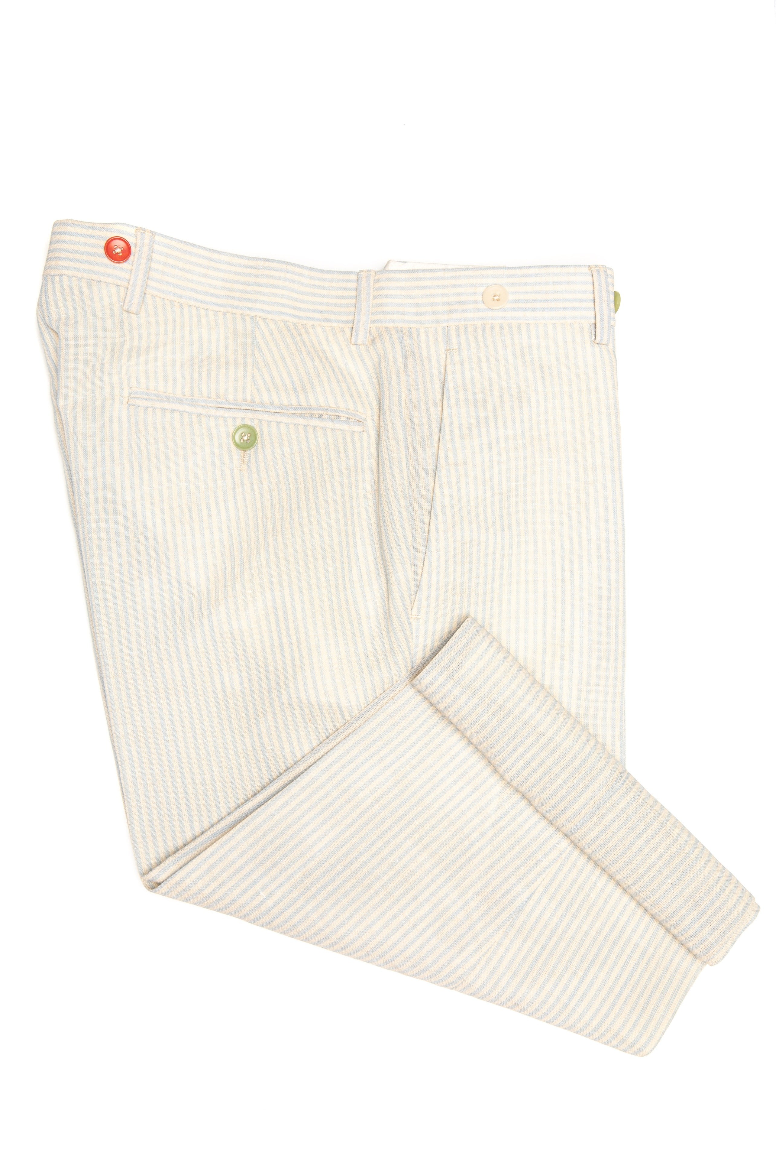 Pantalon Scurt Casual Crem Cu Dungi Bleu