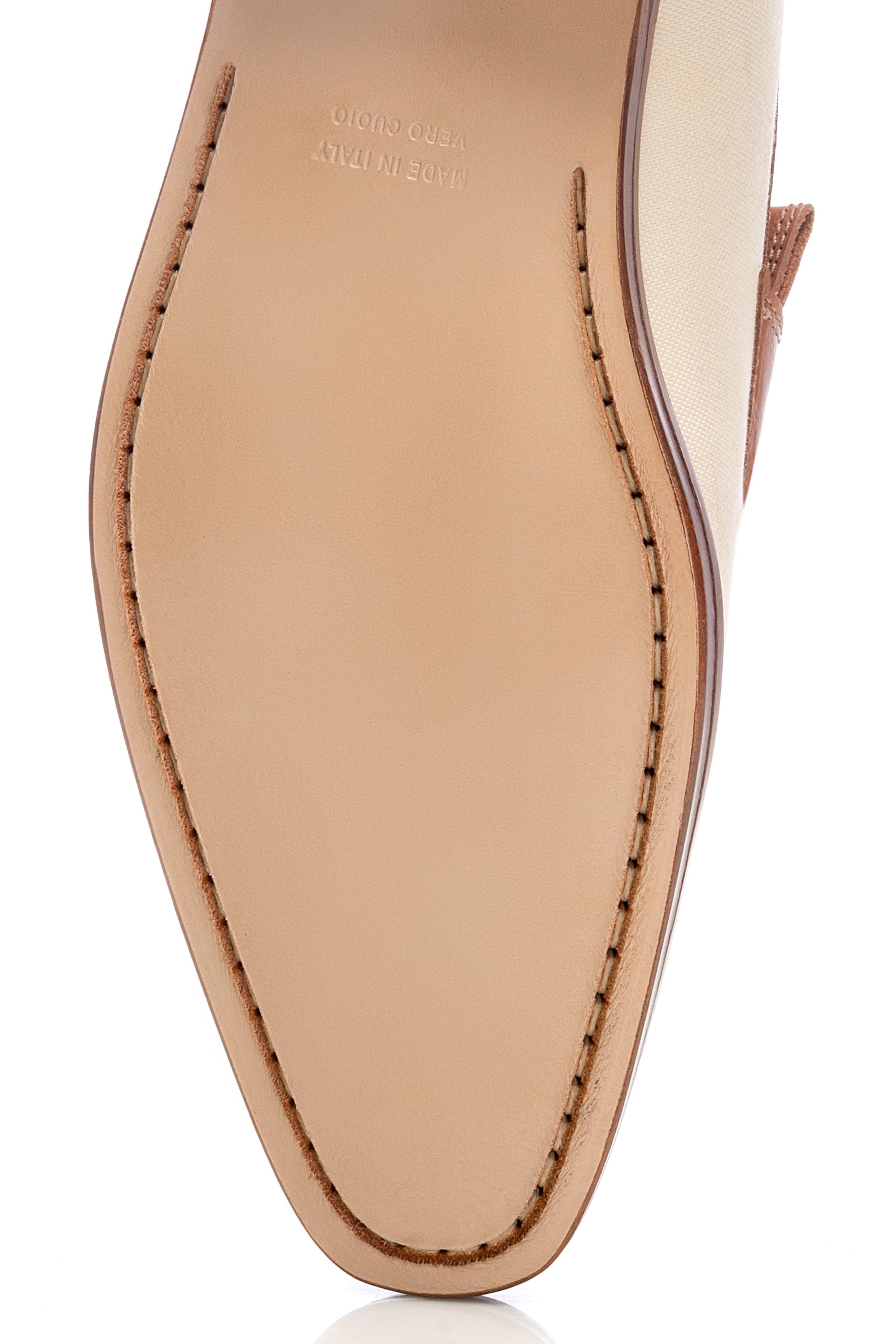 Cream leather and textile moccasins