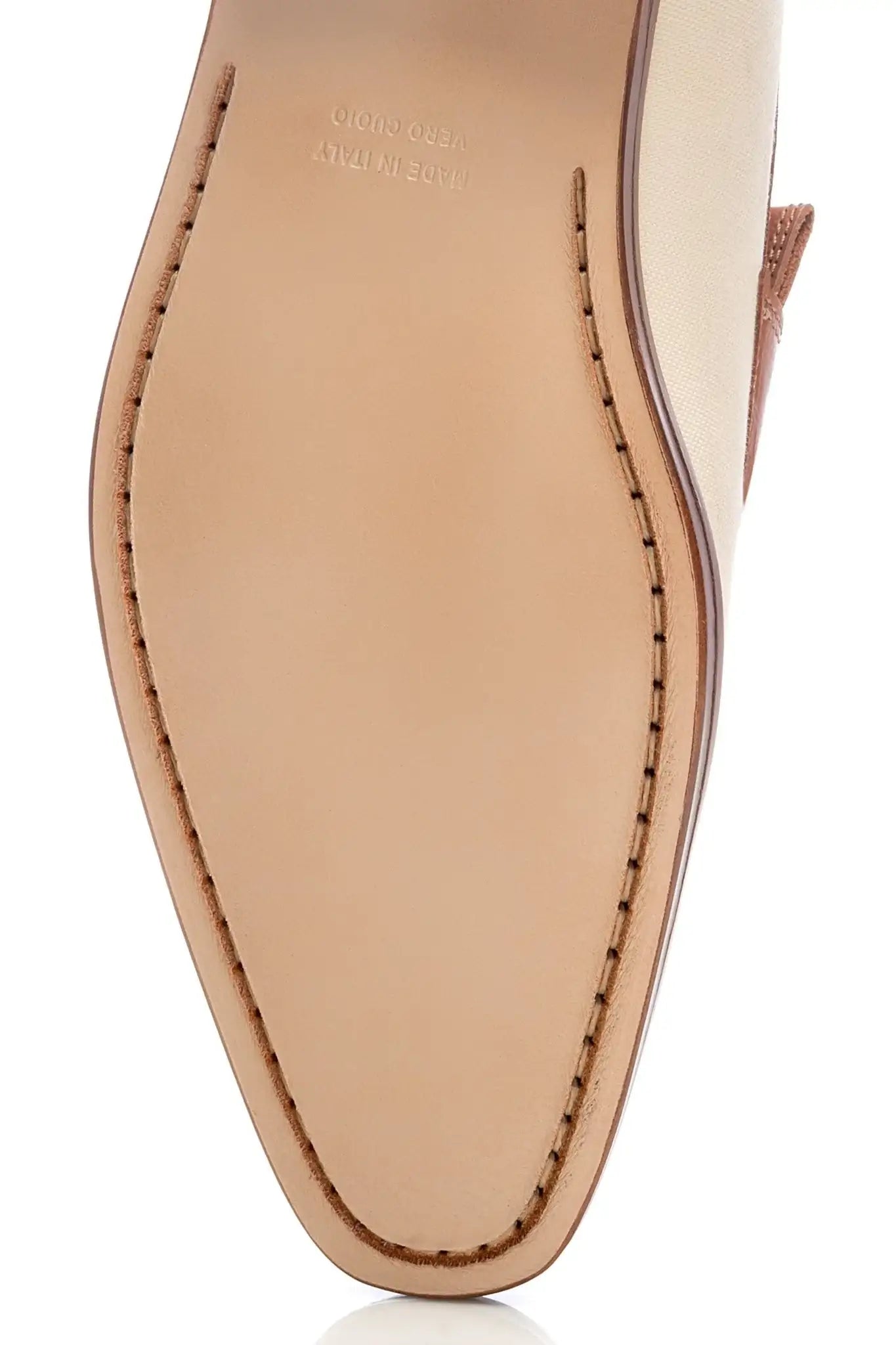 Mocasini crem din piele si textil