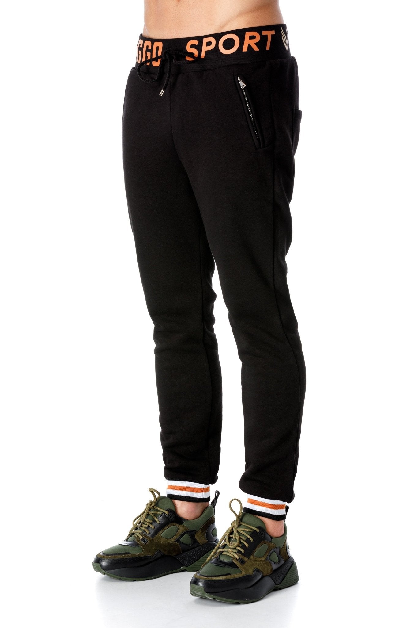 Pantalon Sport Negru Cu Portocaliu - Viggo
