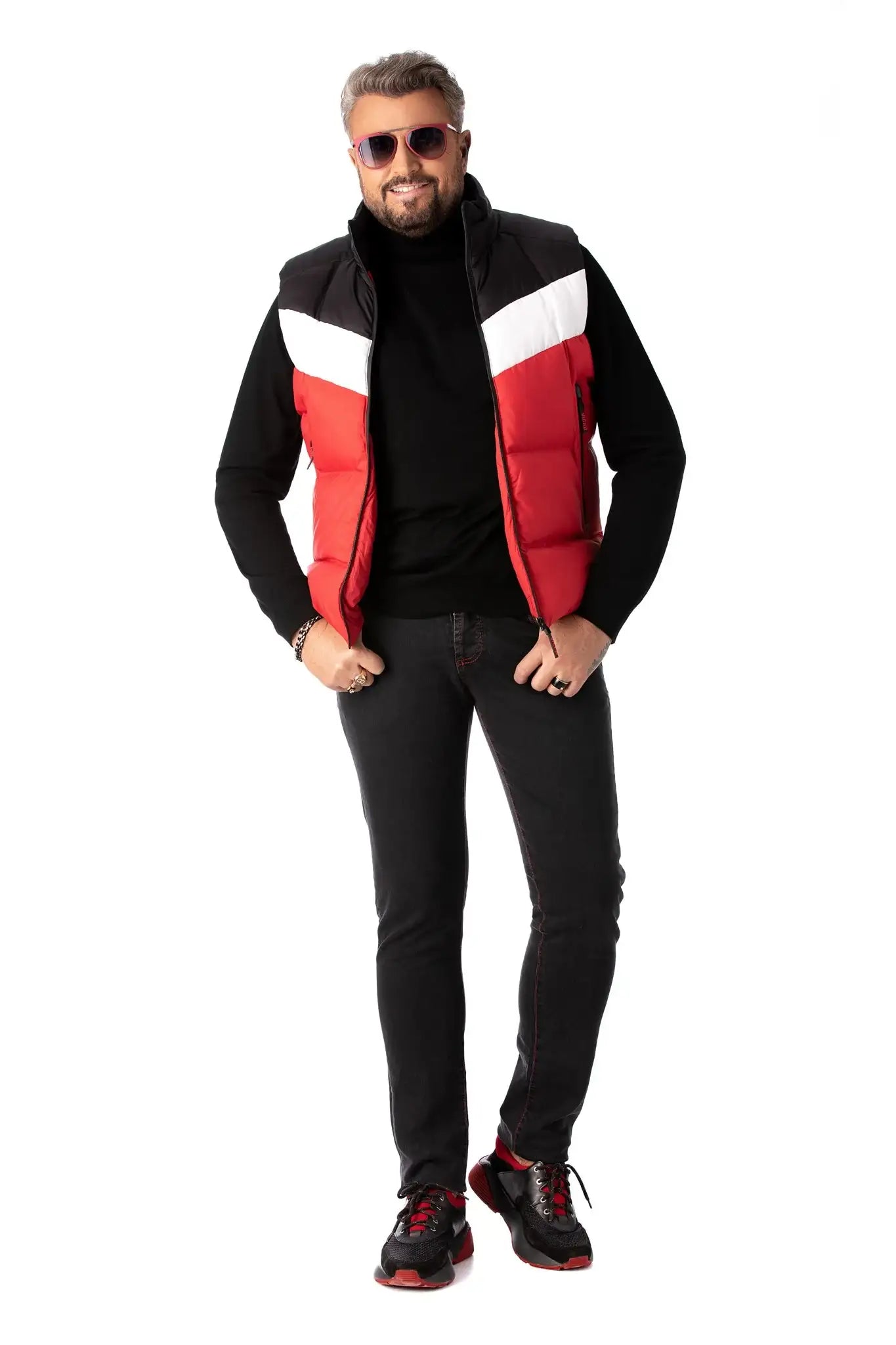 Red Sports Vest With White And Black