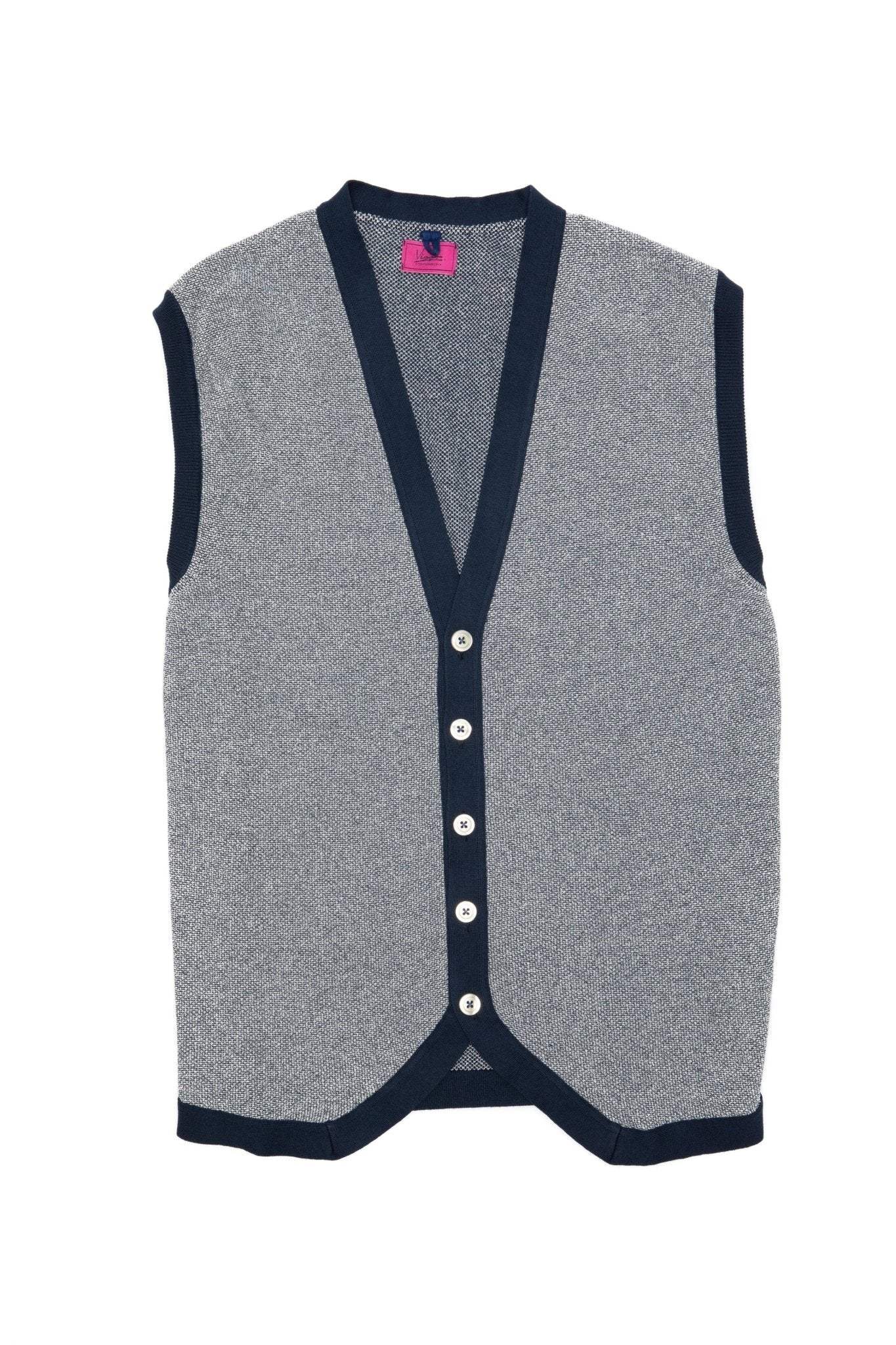 Navy Blue Pepit Textured Casual Vest With Buttons