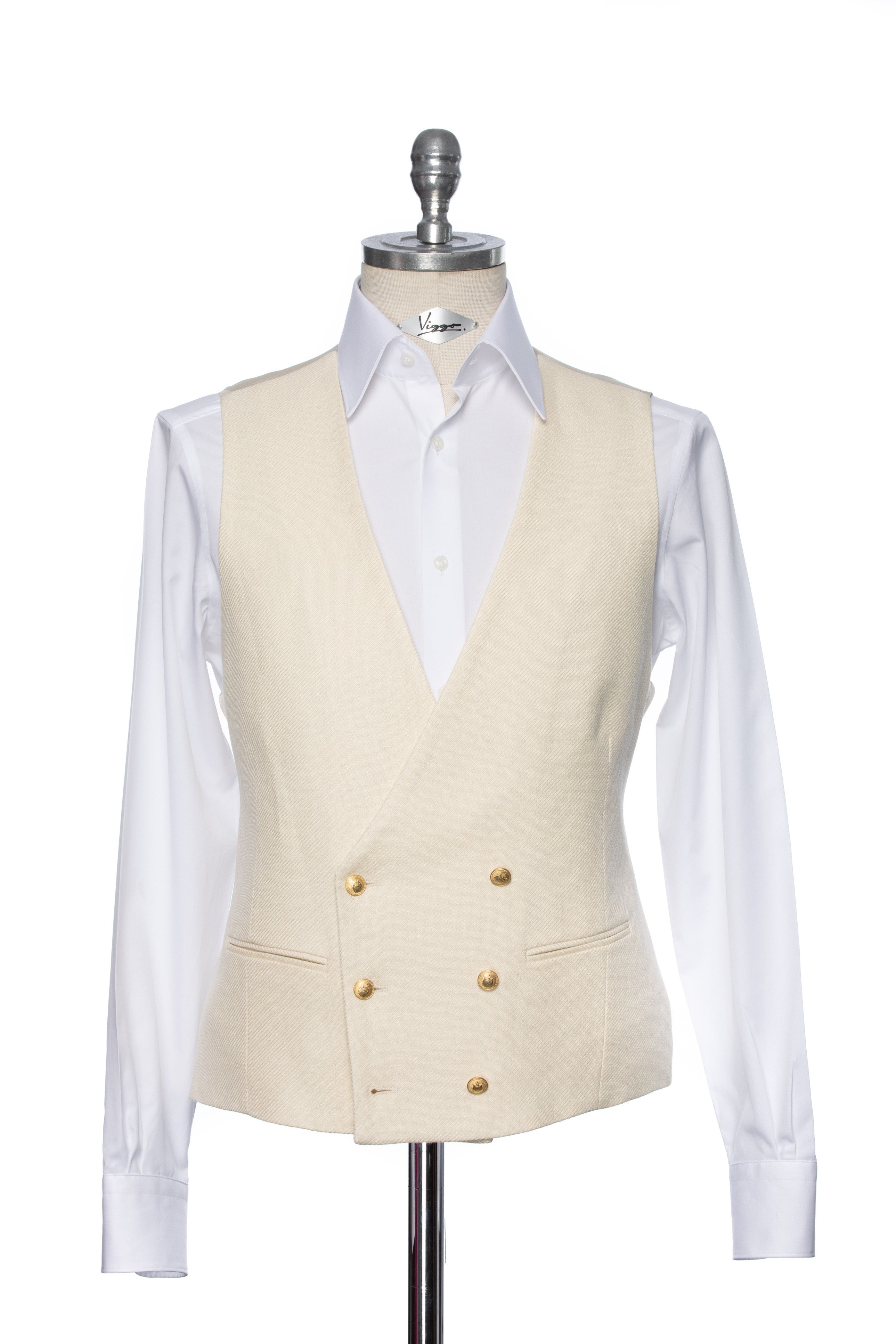 Cream Casual Vest With 2 Rows Of Buttons