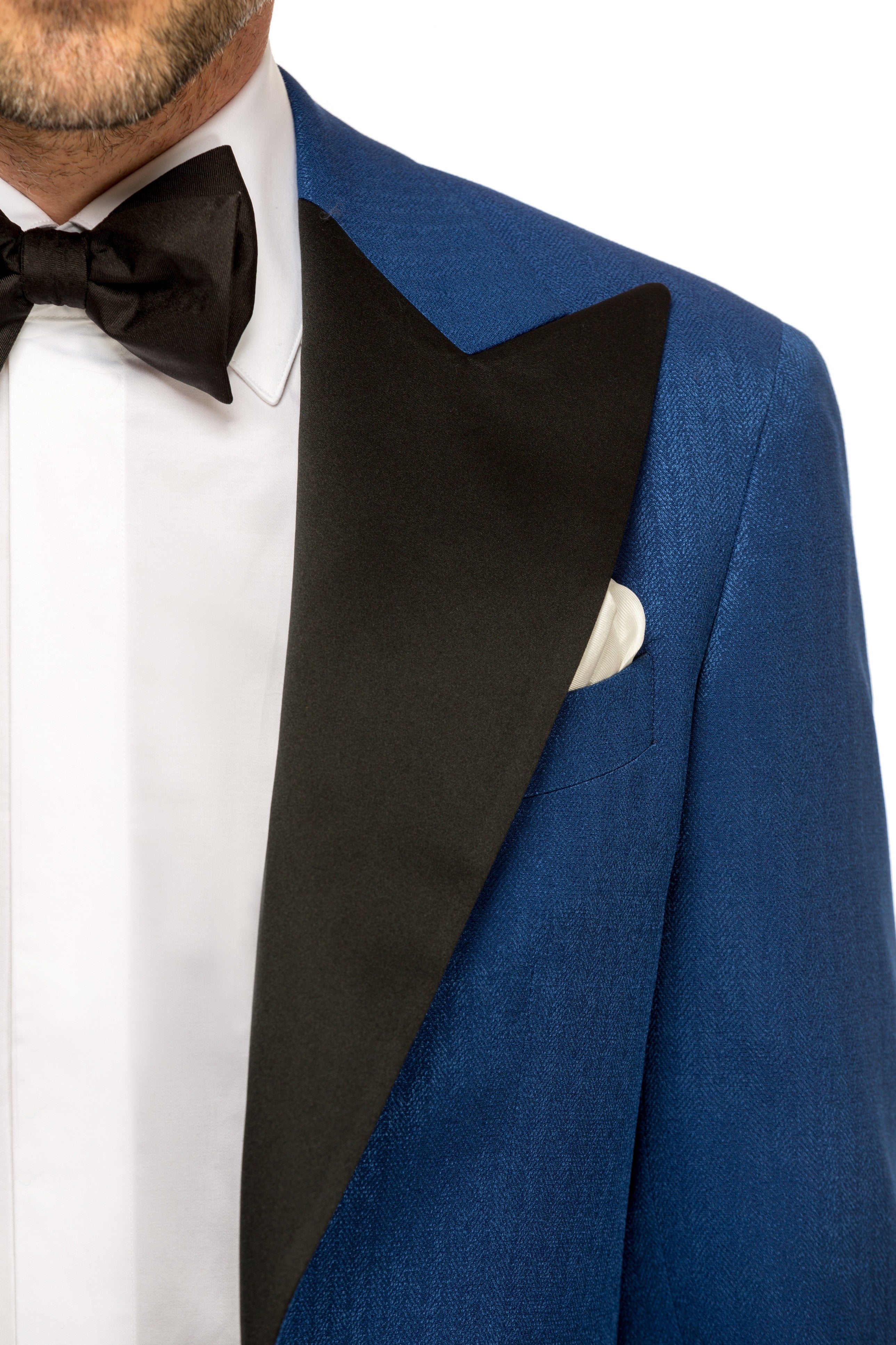 Sacou smoking albastru cu rever contrastant