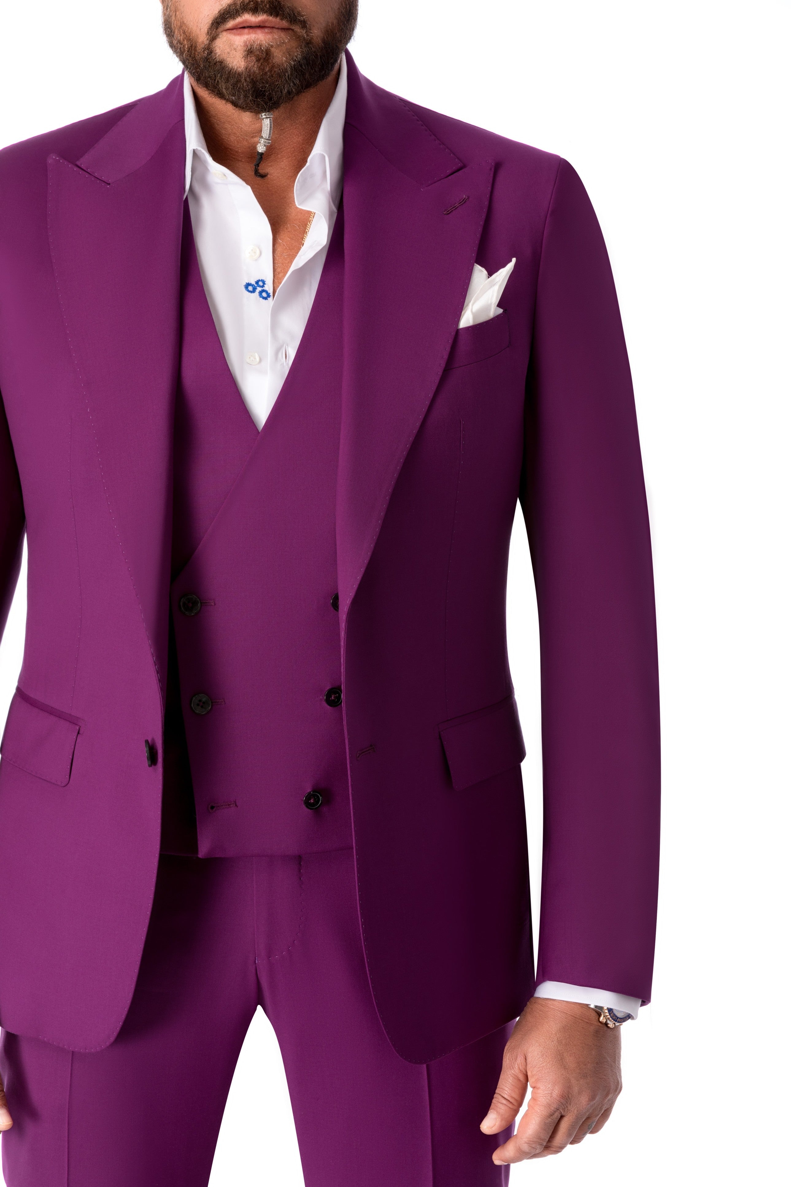 Fuchsia three-piece suit, tailored fit