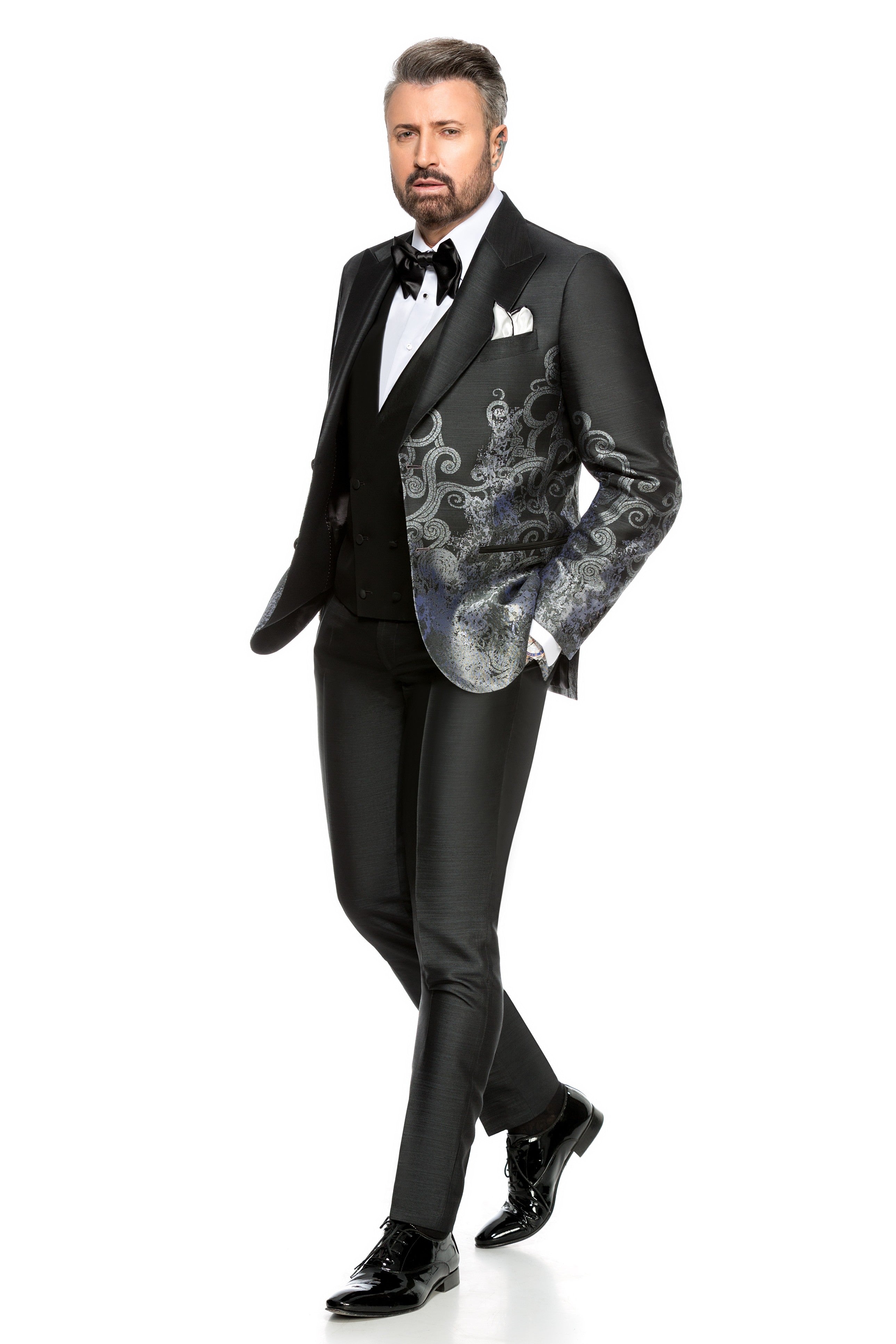 Three piece black tuxedo suit