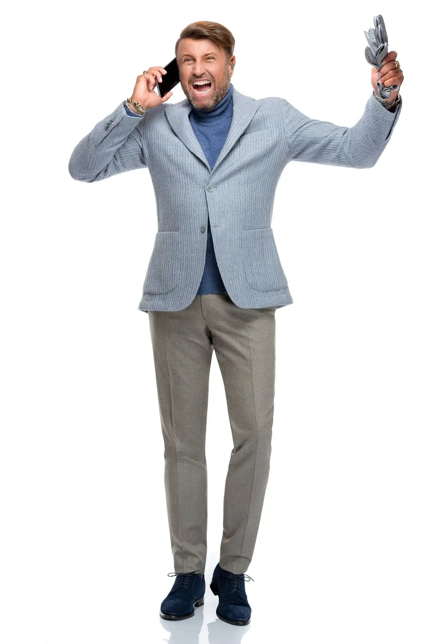 Sacou albastru cu dungi, slim fit