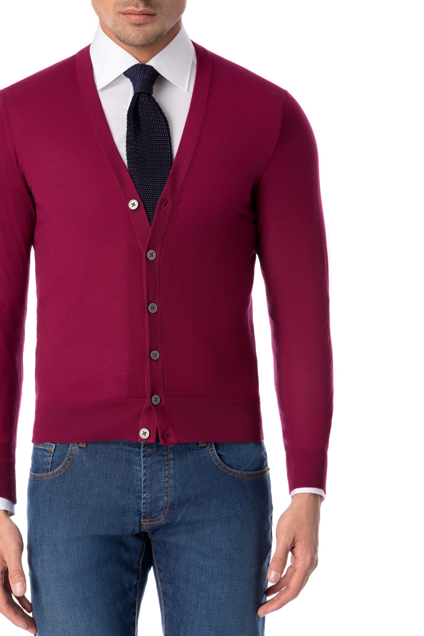 Cardigan bordeaux din lana merino