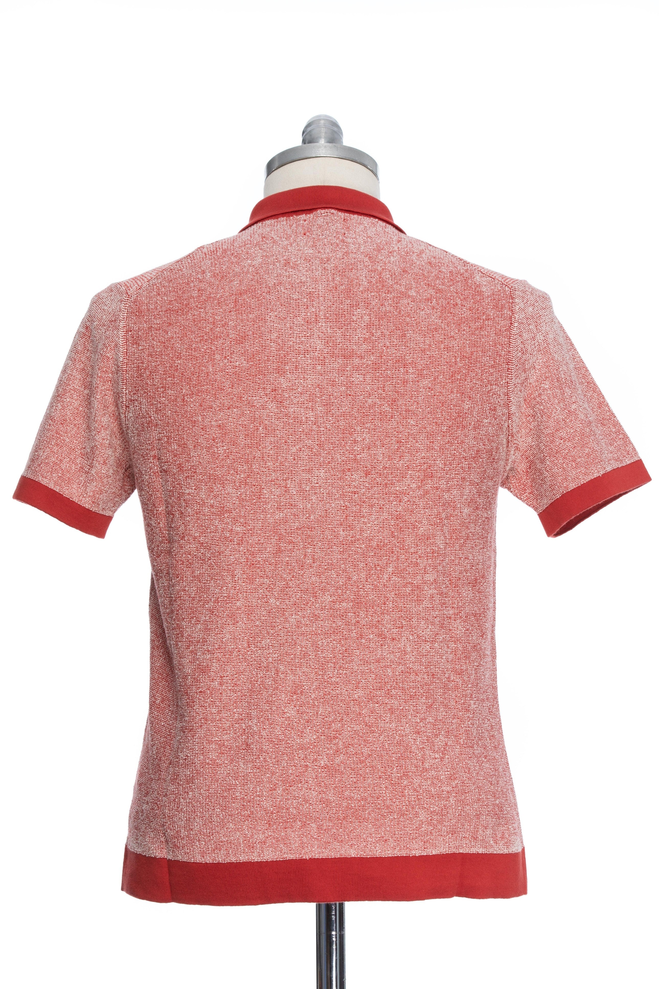 Tricou casual rosu pepit cu alb si guler polo