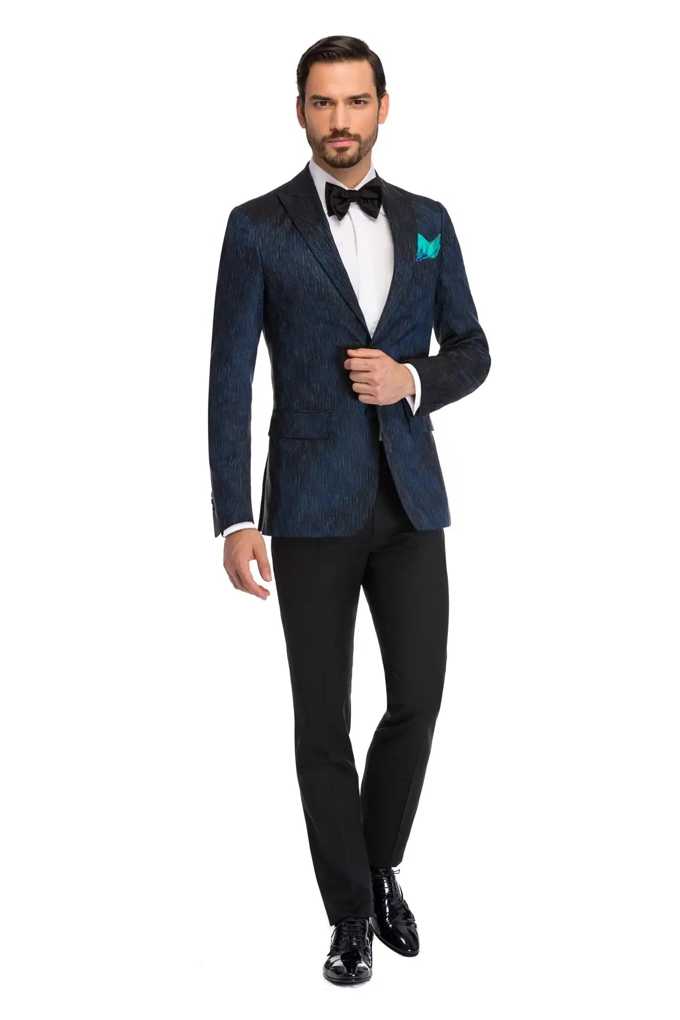 Textured blue tuxedo jacket