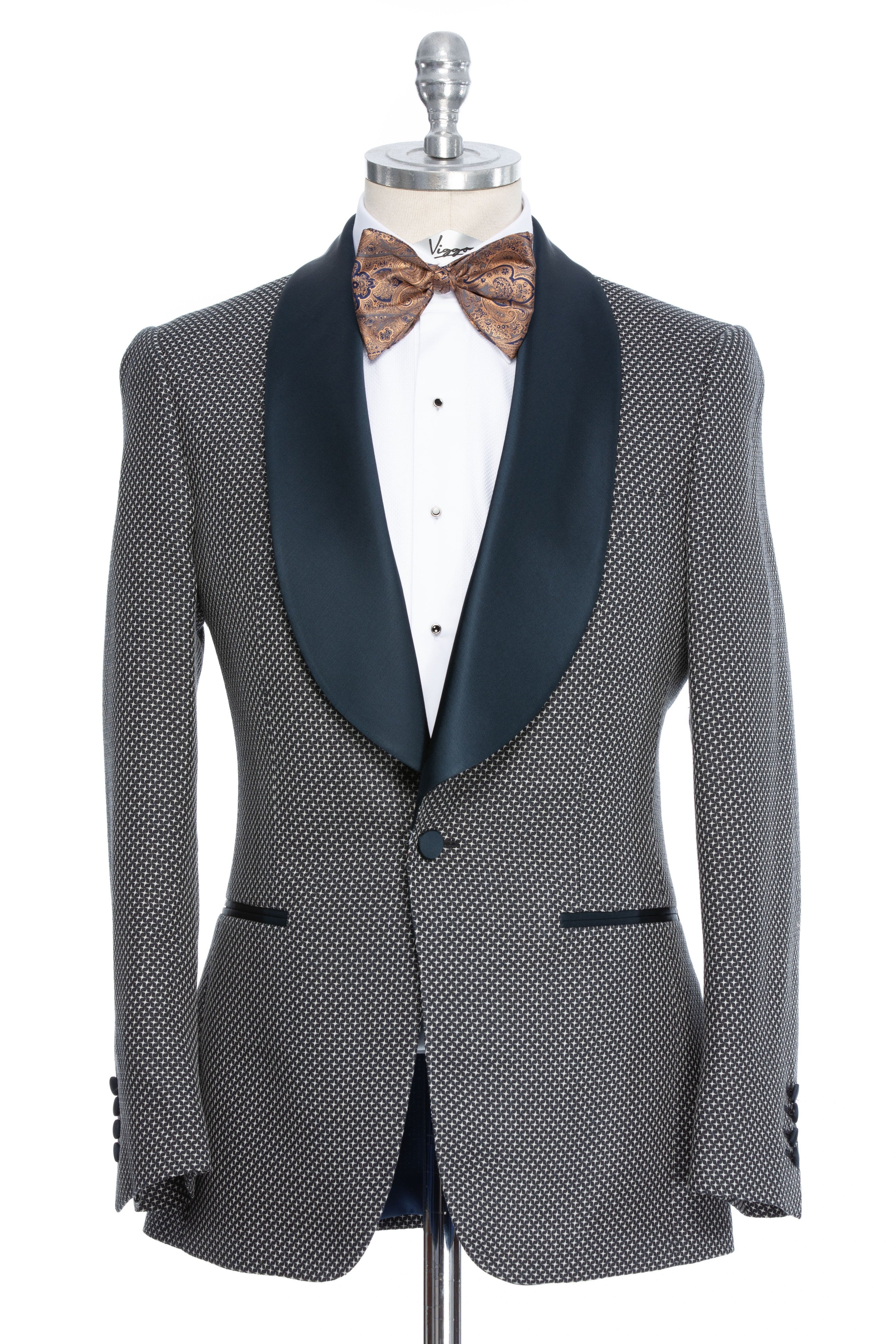 Navy blue tuxedo jacket with white texture