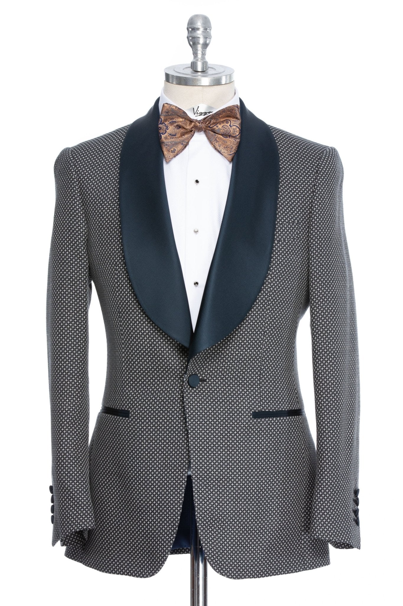 Sacou smoking bleumarin cu textura alba - Viggo