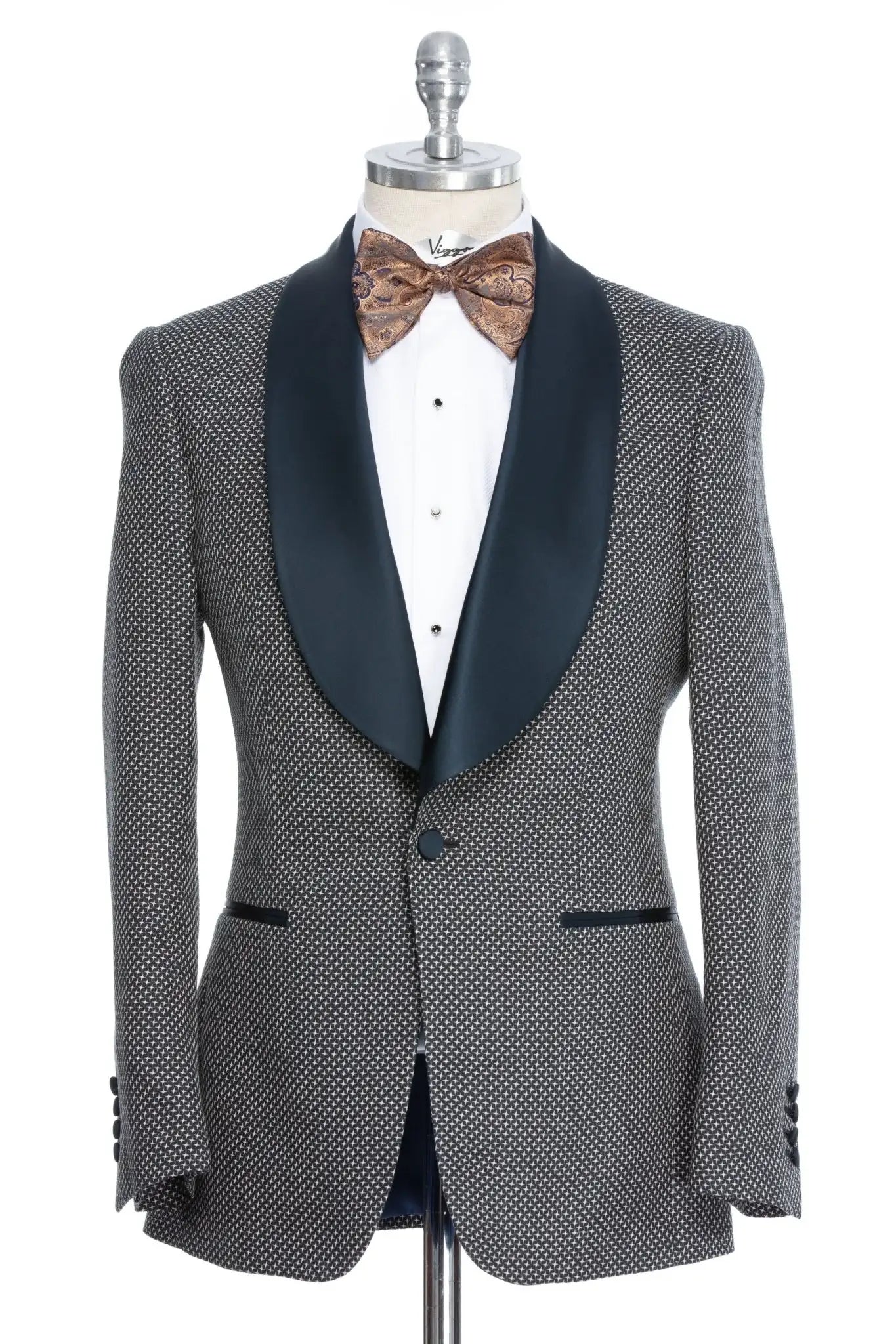 Sacou smoking bleumarin cu textura alba