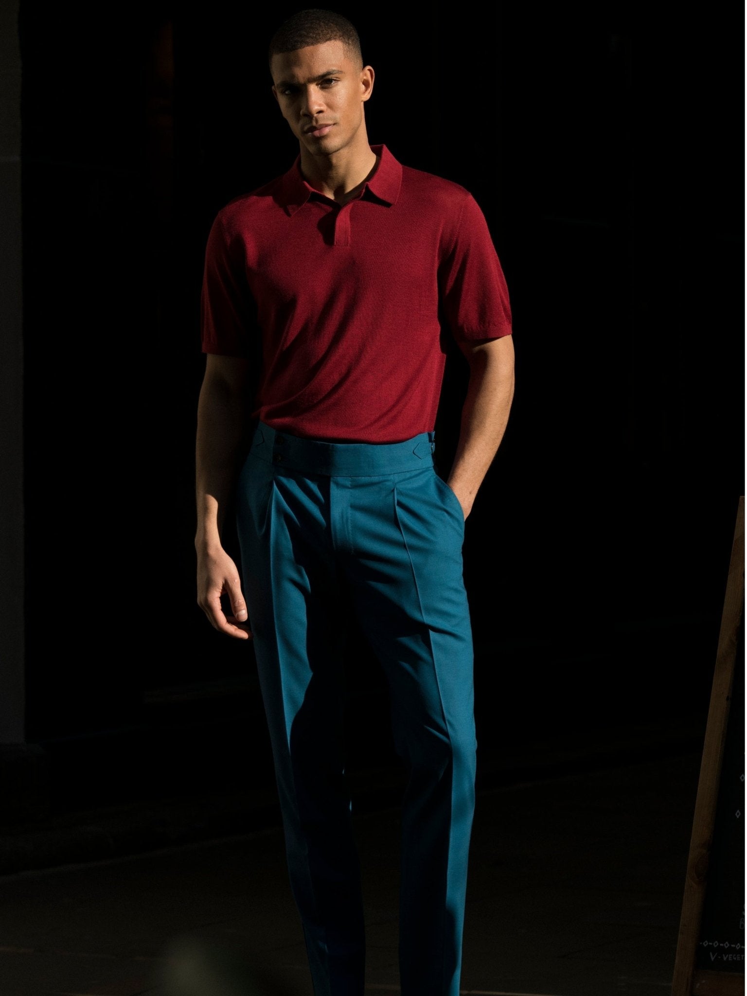 Tricou polo bordeaux din matase naturala si lana merino - Viggo