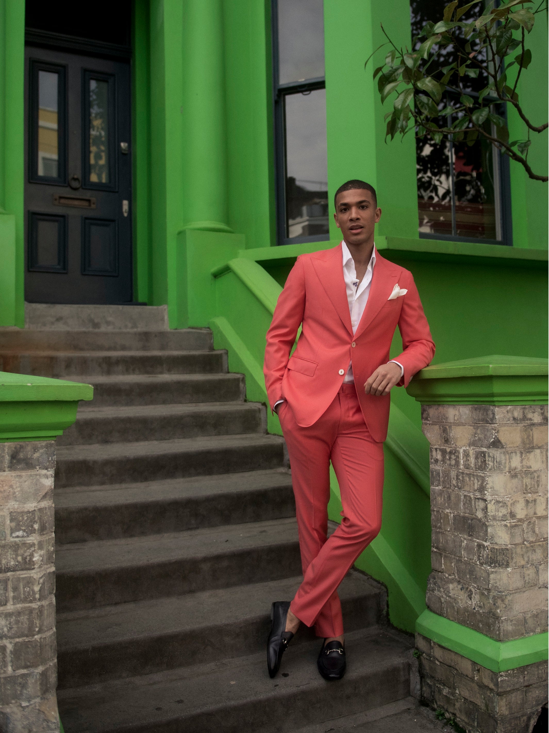 Two-piece peach suit, tailored fit