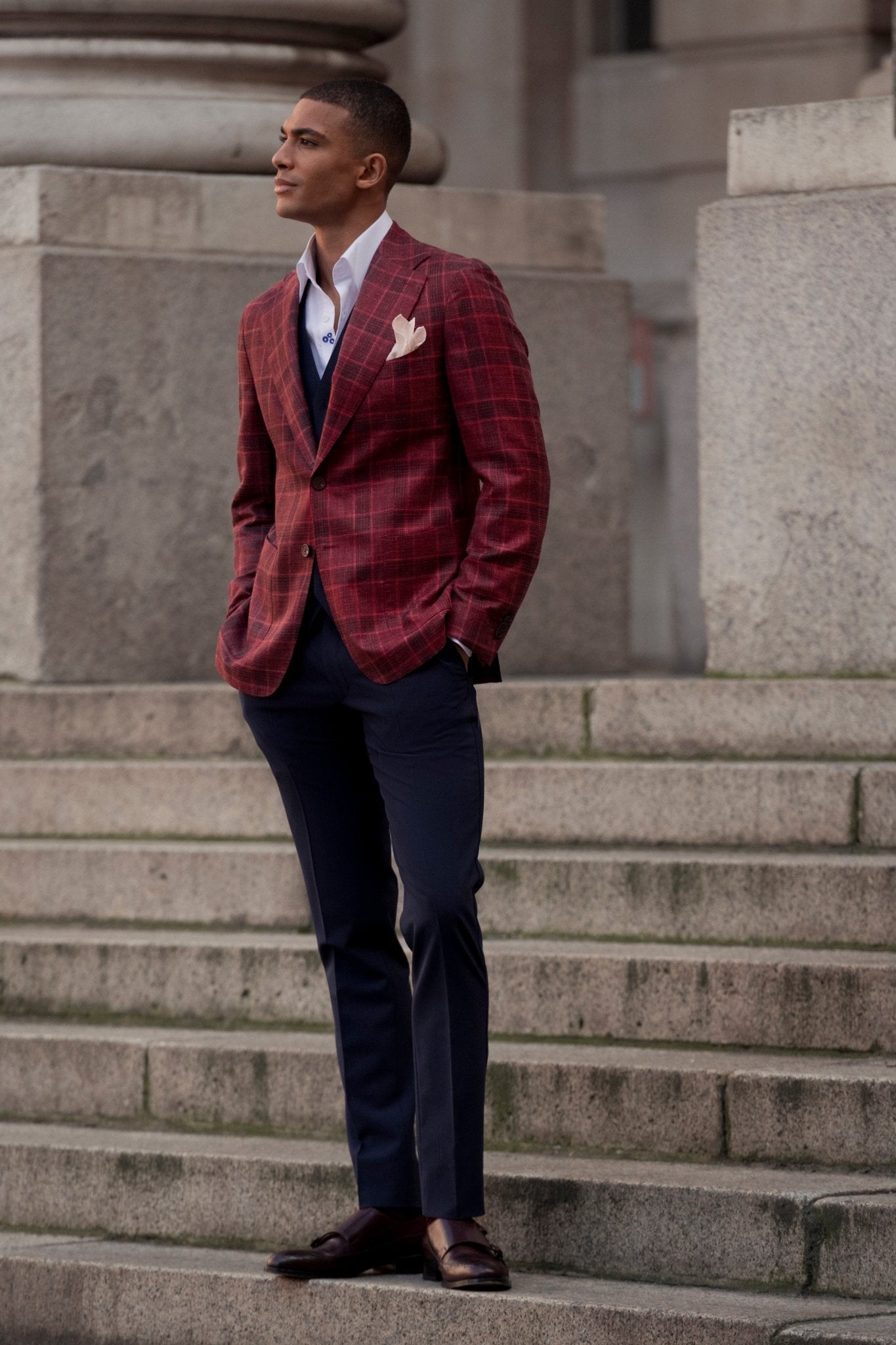 Sacou bordeaux check, tailored fit - Viggo