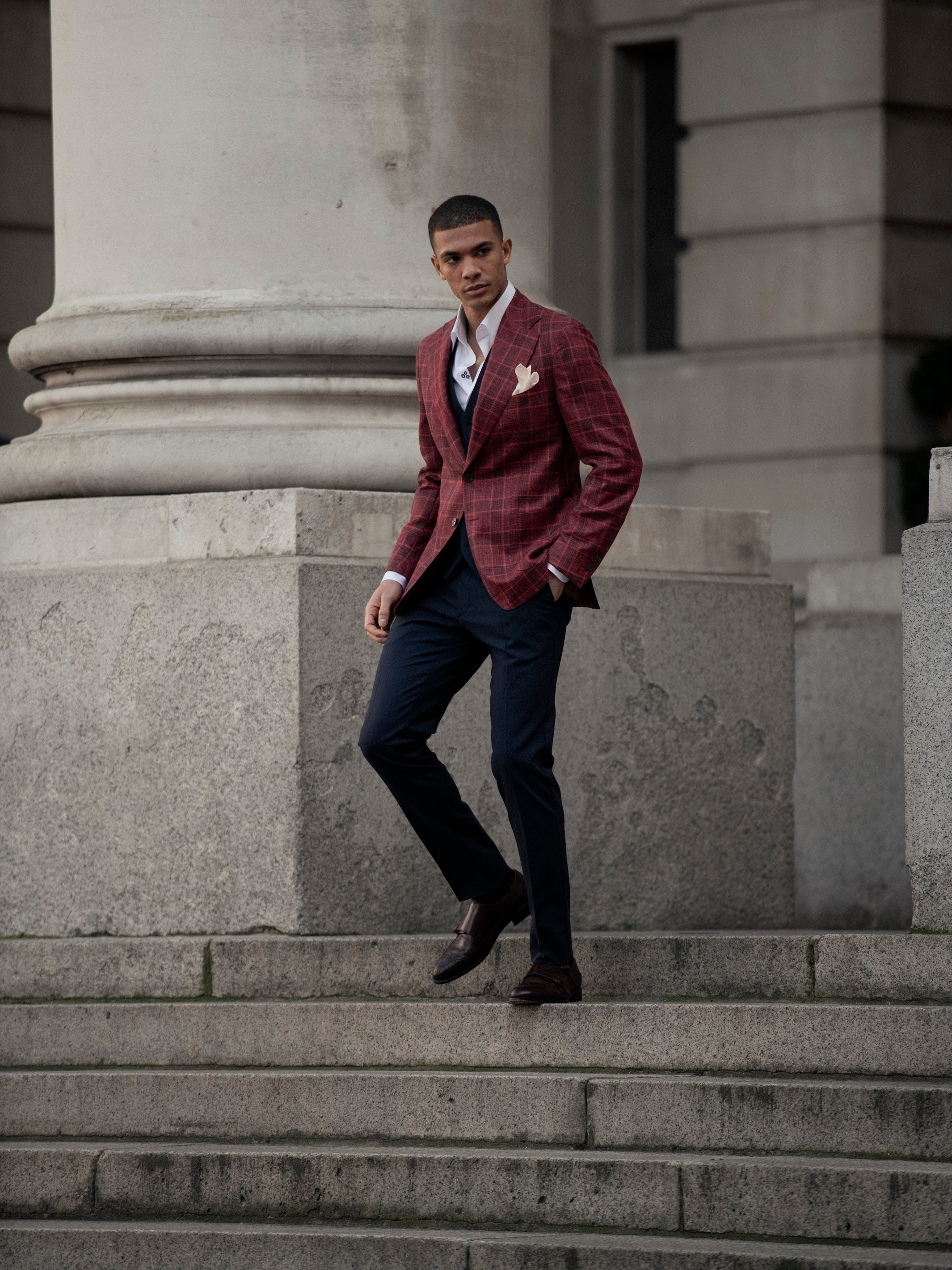 Sacou bordeaux check, tailored fit