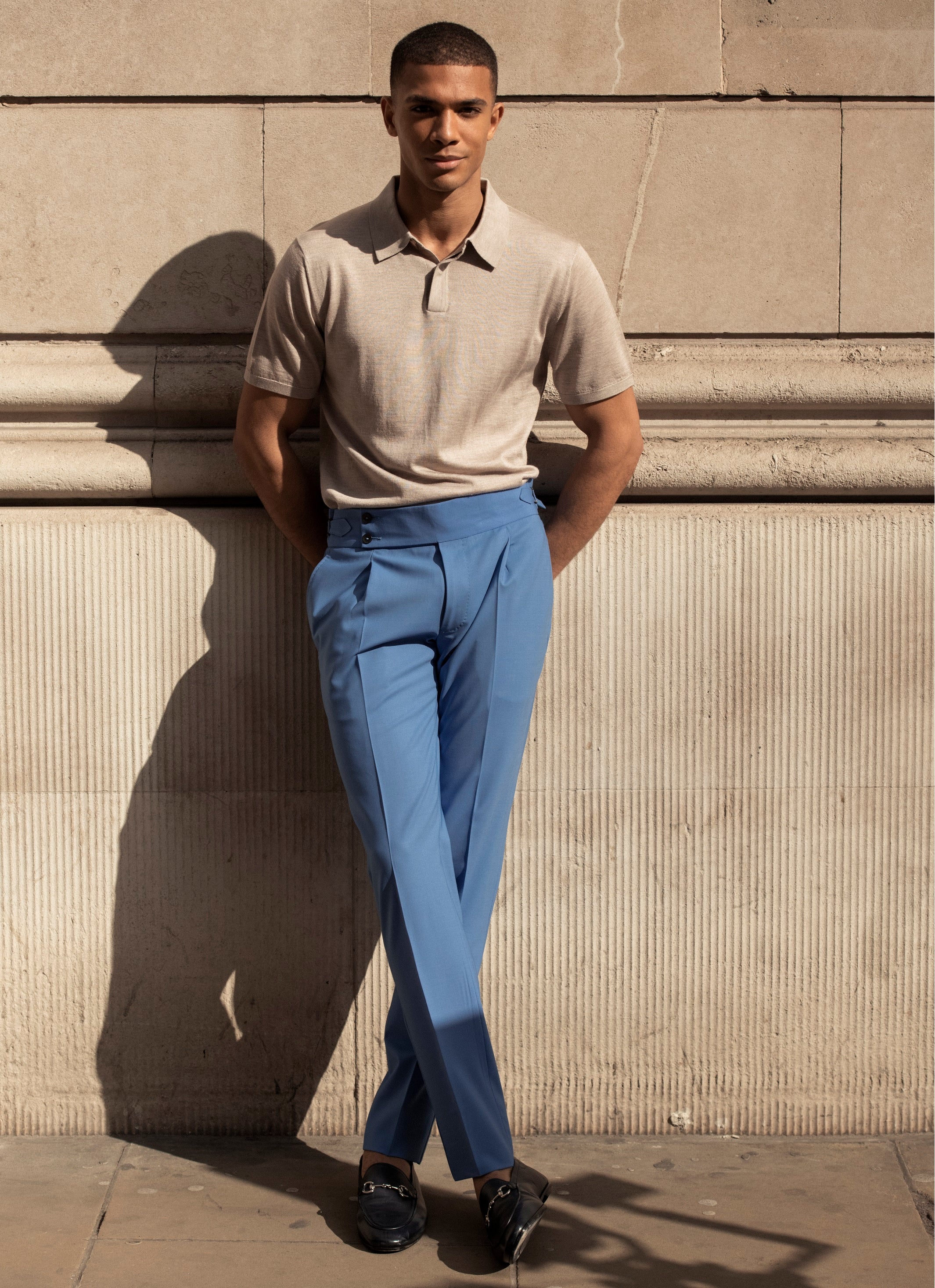 Beige polo shirt made of natural silk and merino wool