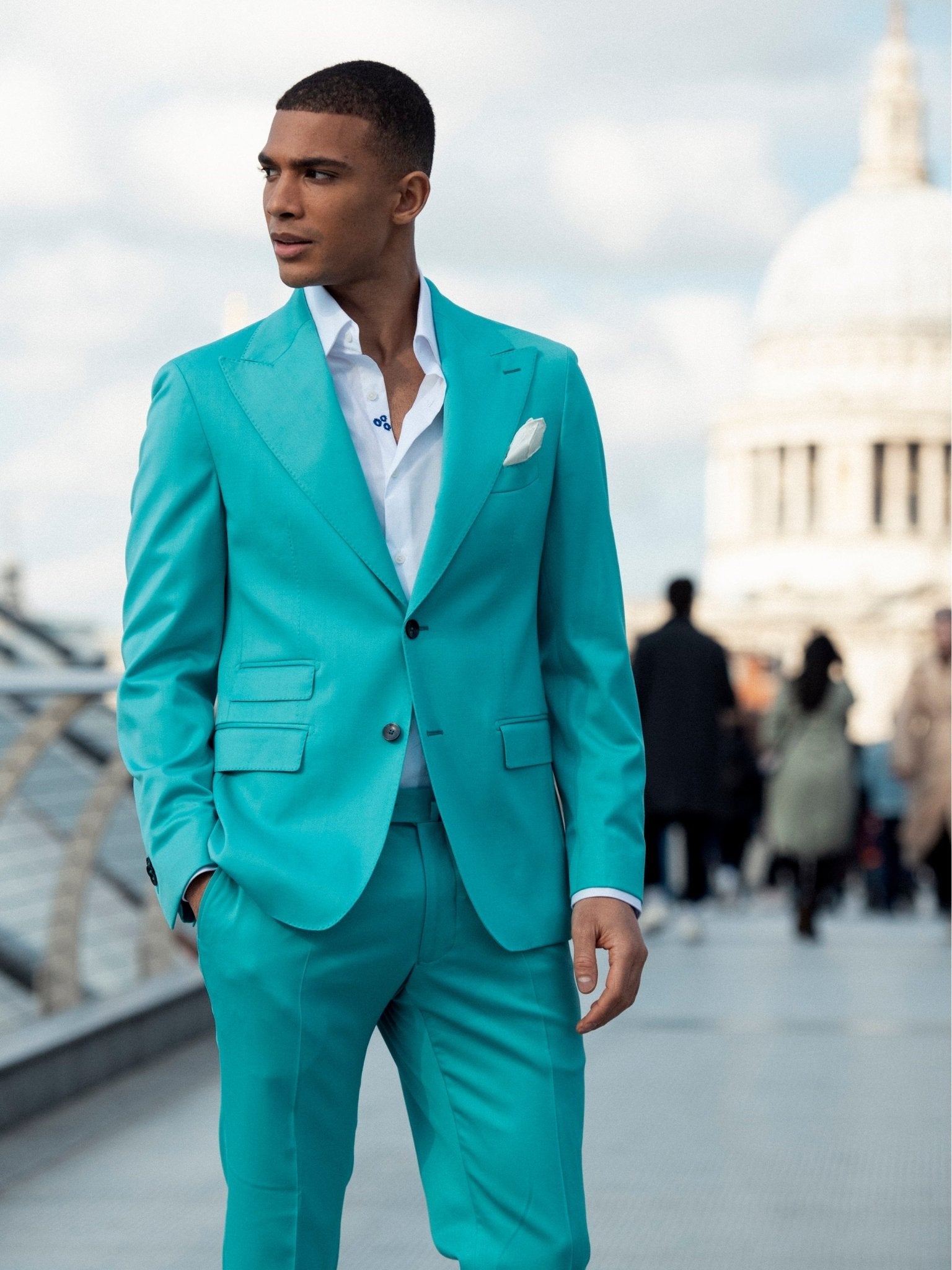 Costum doua piese turquoise, tailored fit - Viggo