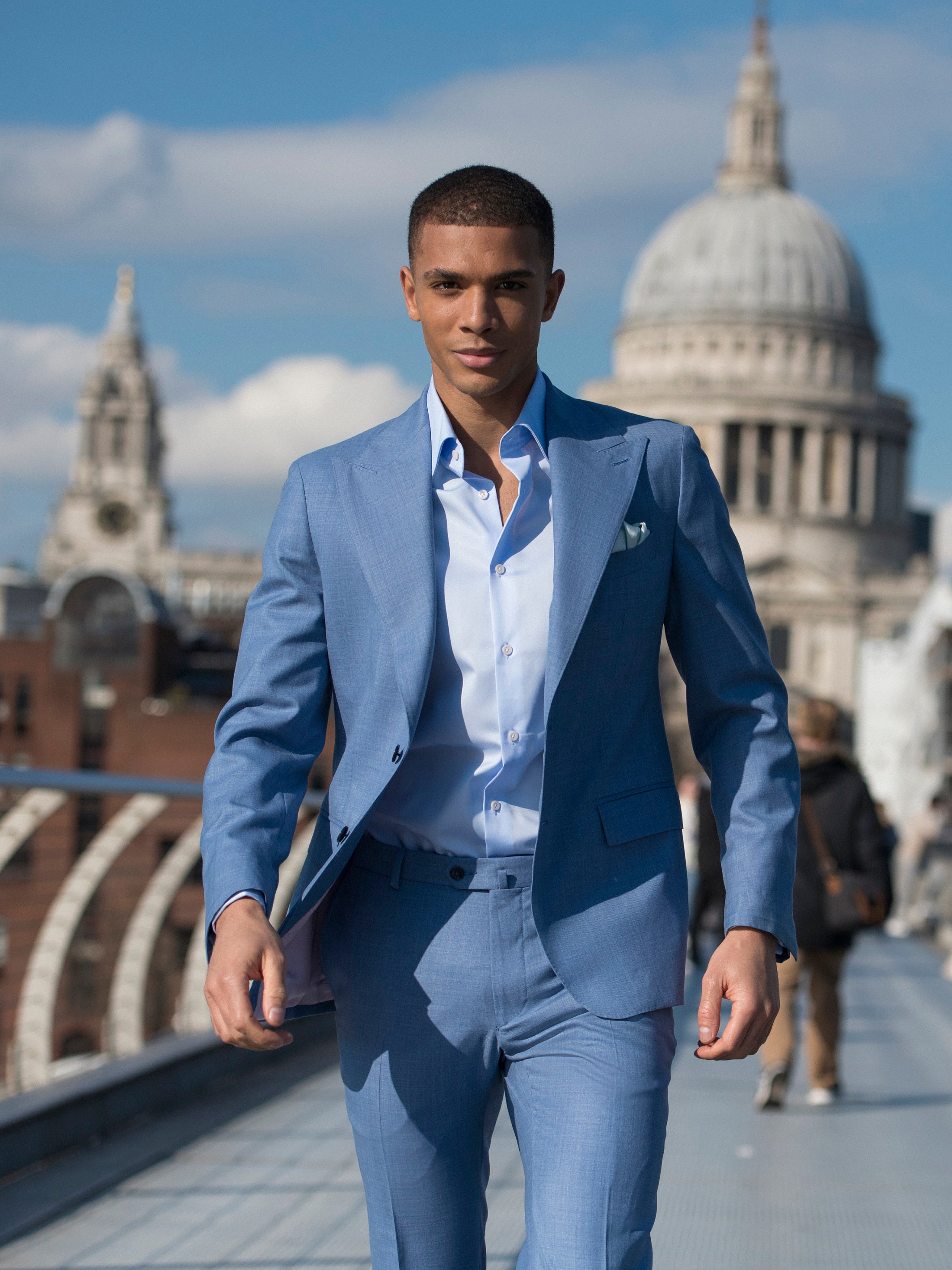 Two-piece blue suit, tailored fit