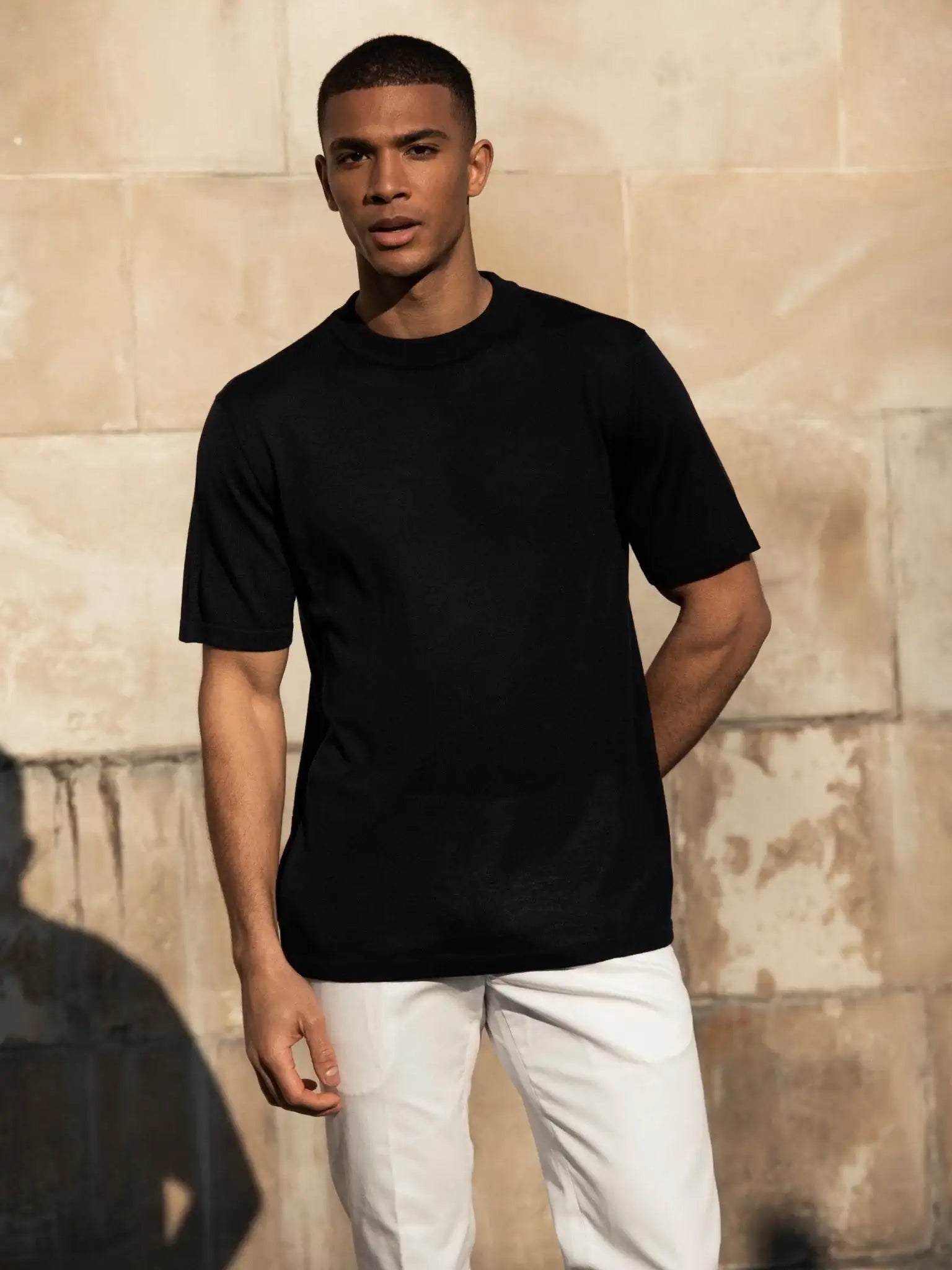 Black t-shirt made of natural silk and merino wool