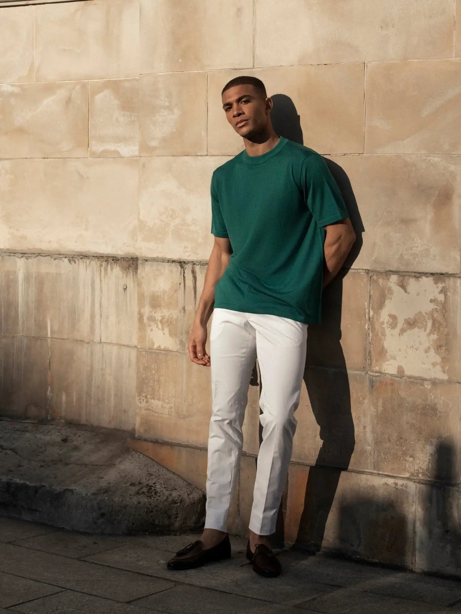 Green t-shirt made of natural silk and merino wool