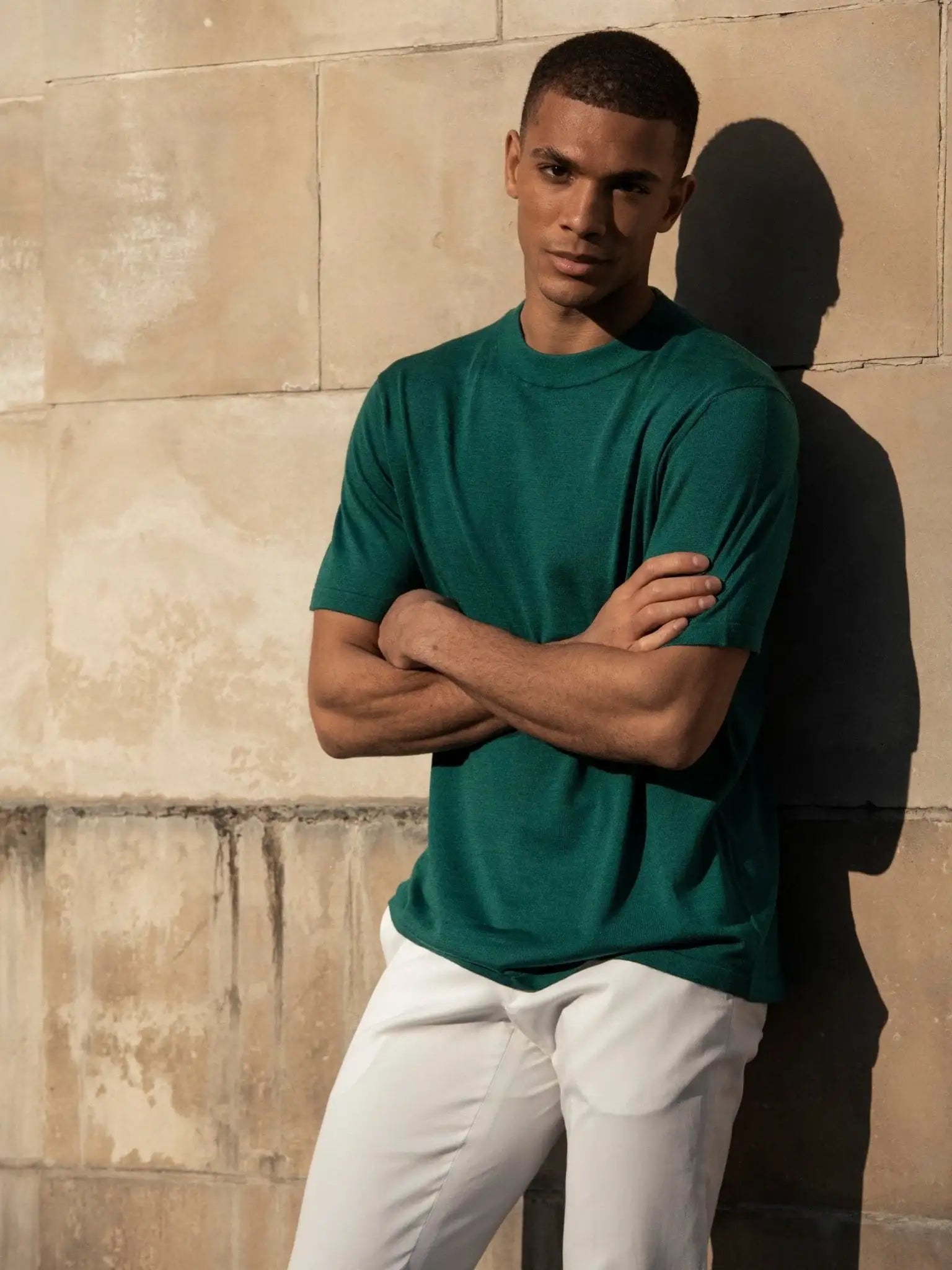 Green t-shirt made of natural silk and merino wool