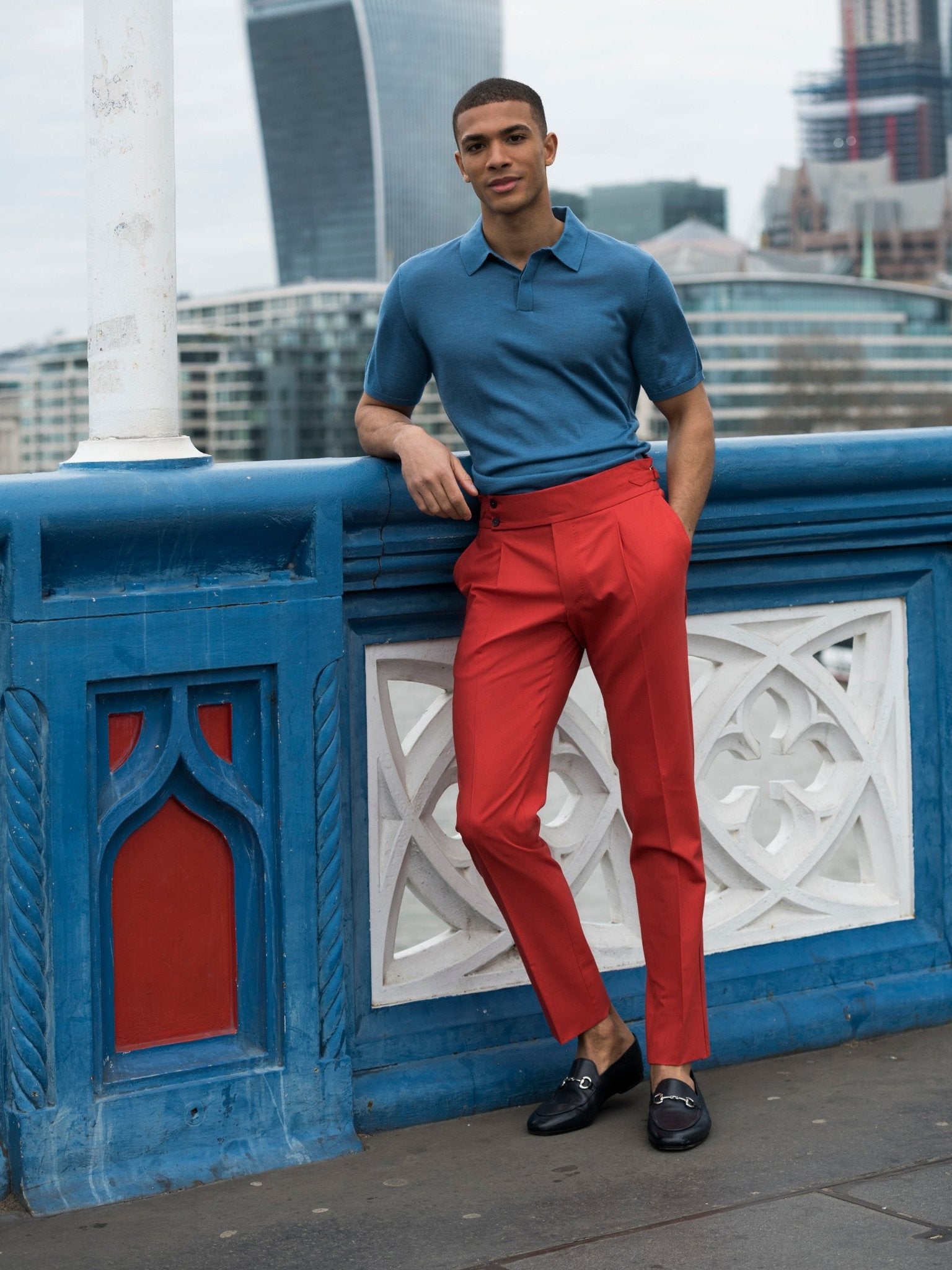 Tricou polo albastru din matase naturala si lana merino - Viggo