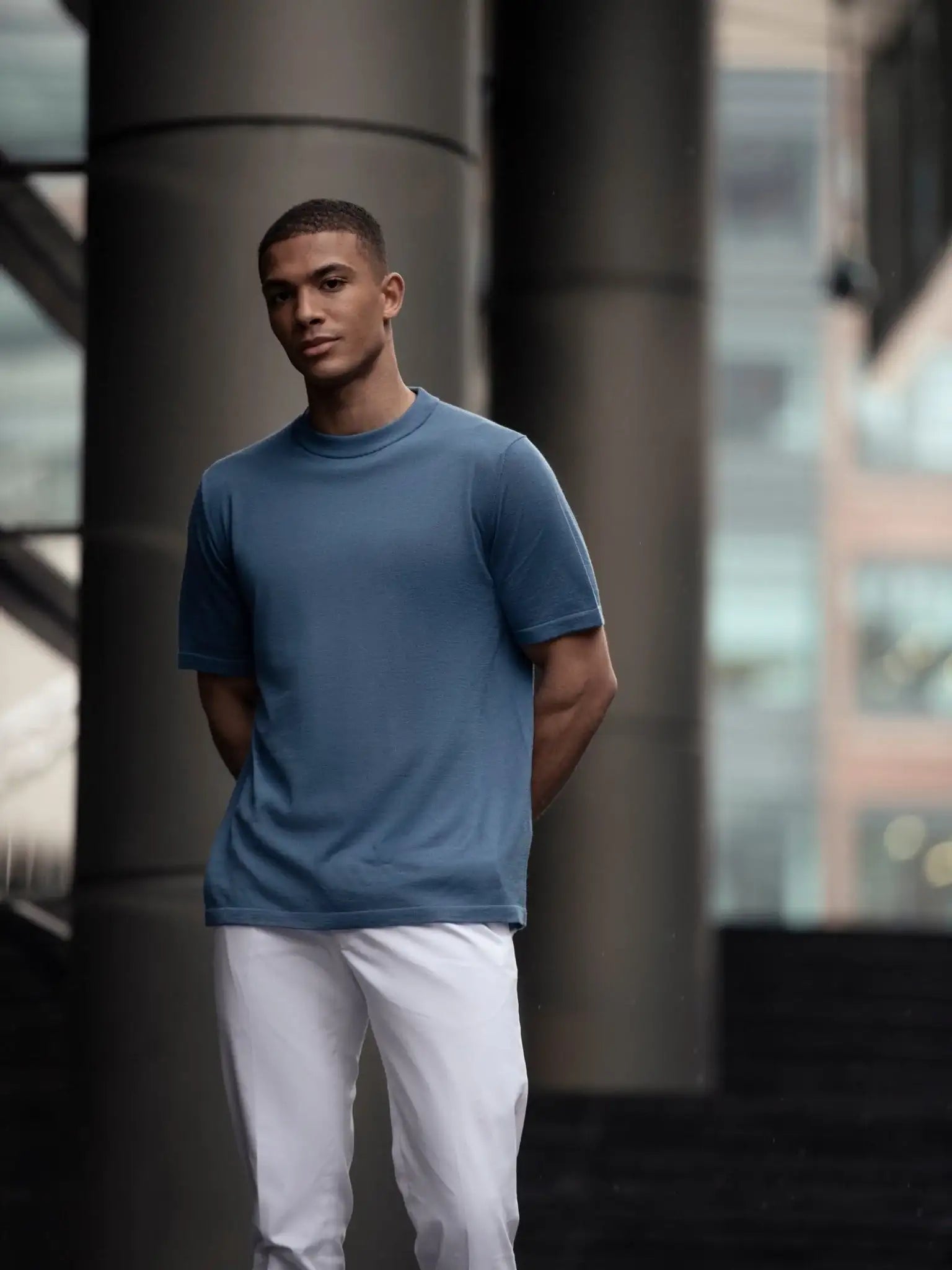 Blue t-shirt made of natural silk and merino wool