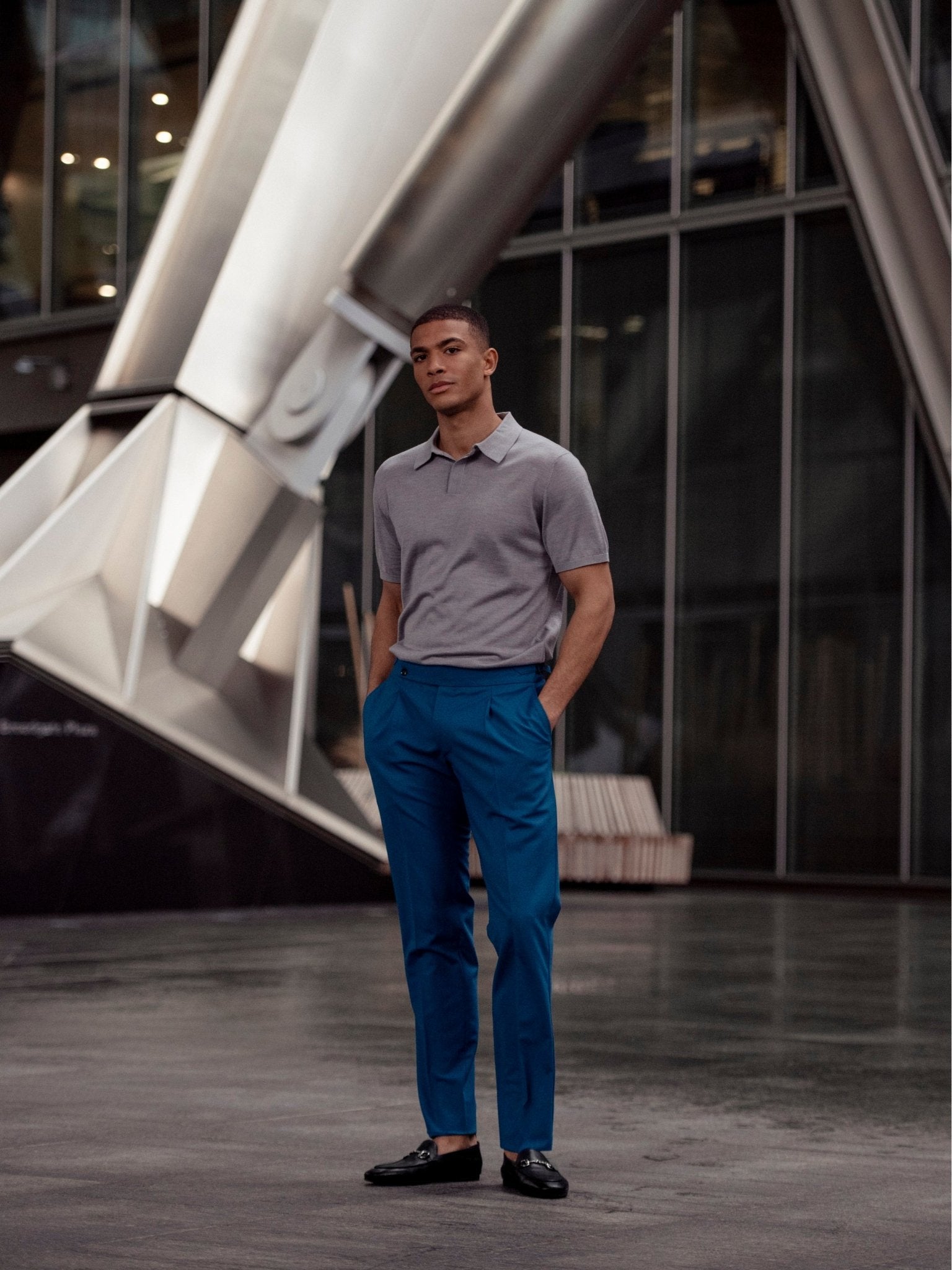 Tricou polo gri din matase naturala si lana merino - Viggo