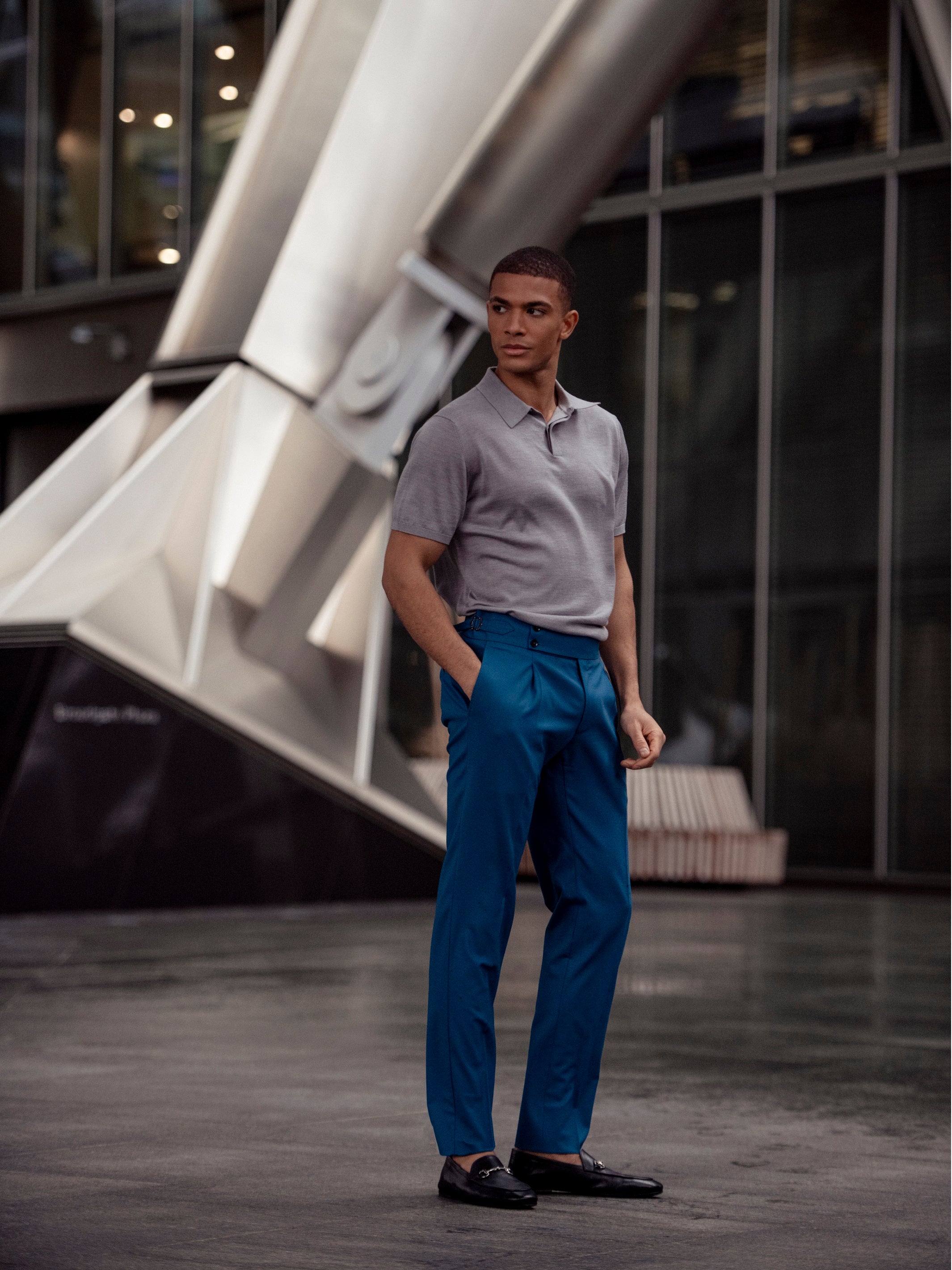 Turquoise pants with adjustable waist