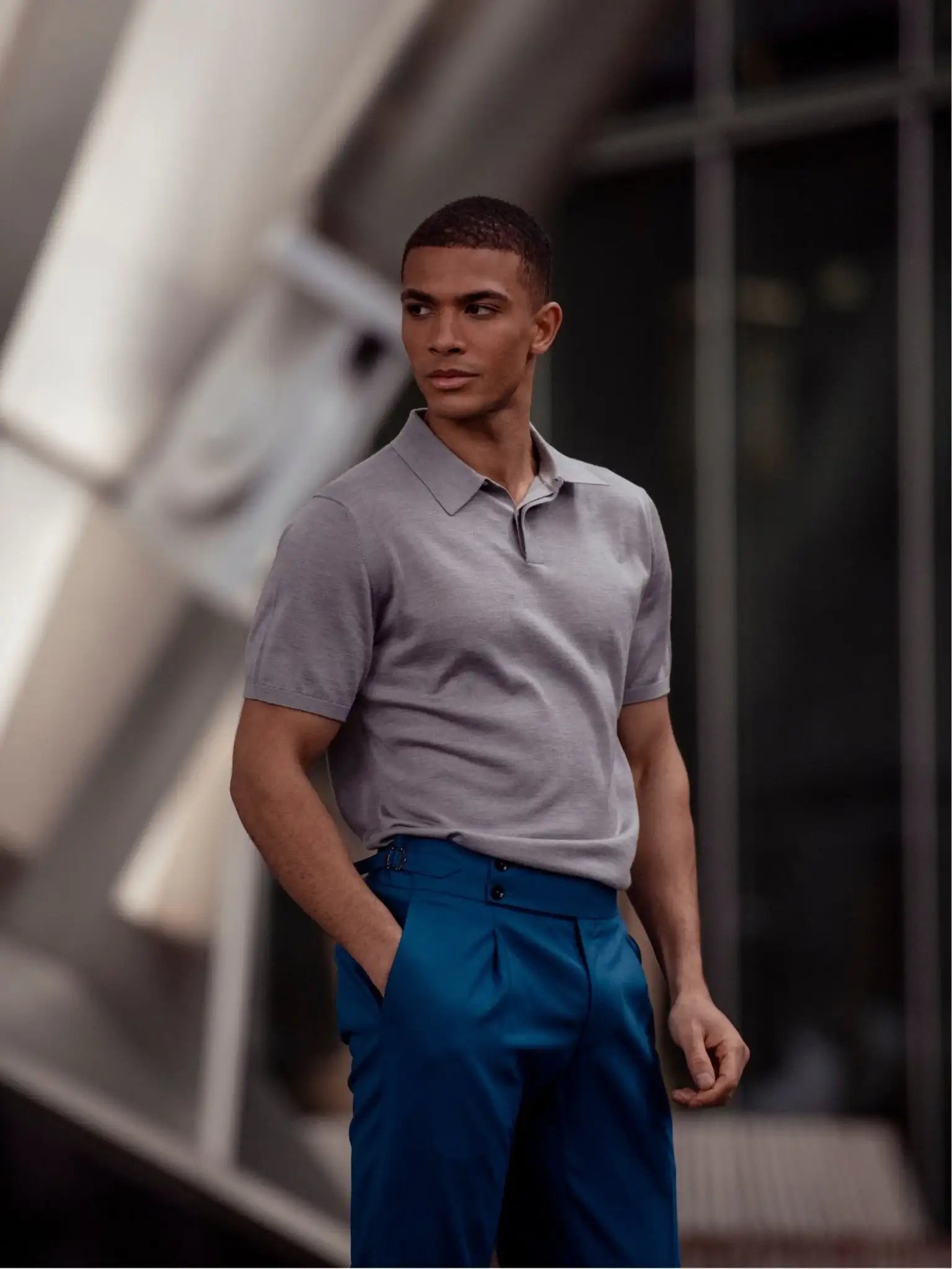 Tricou polo gri din matase naturala si lana merino