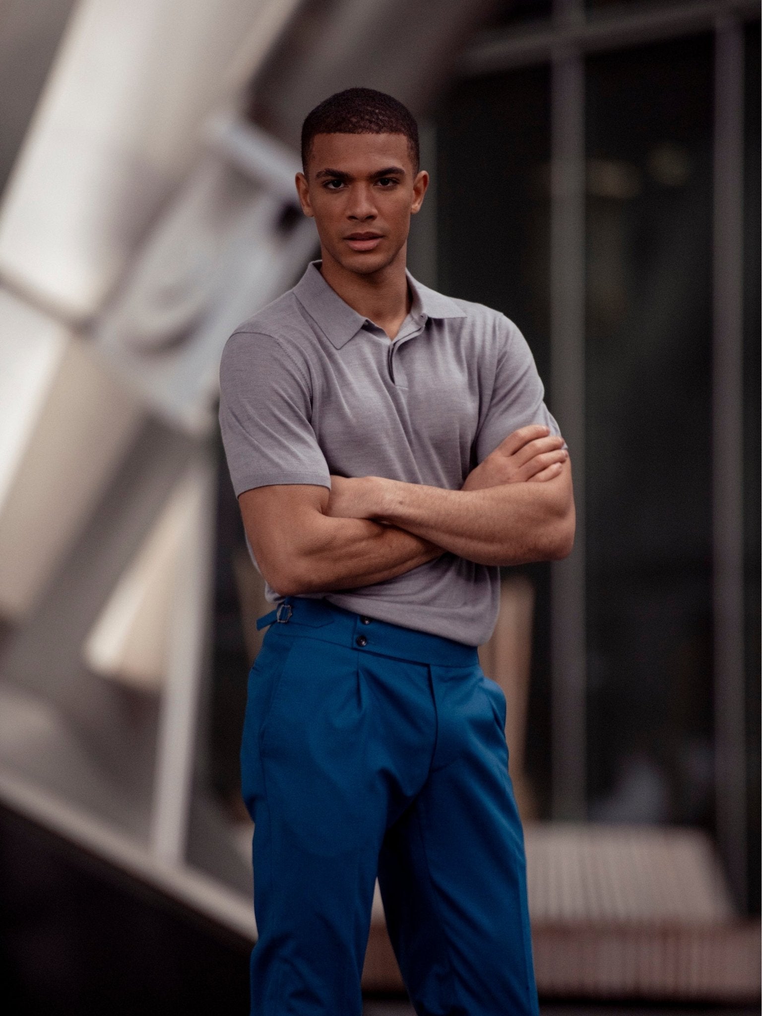 Tricou polo gri din matase naturala si lana merino - Viggo