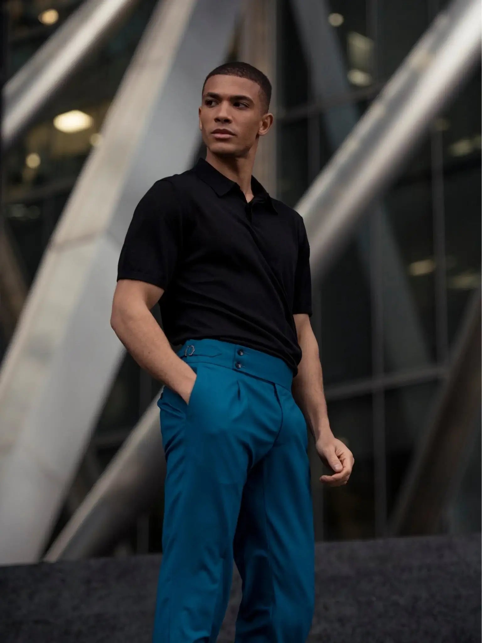 Tricou polo negru din matase naturala si lana merino