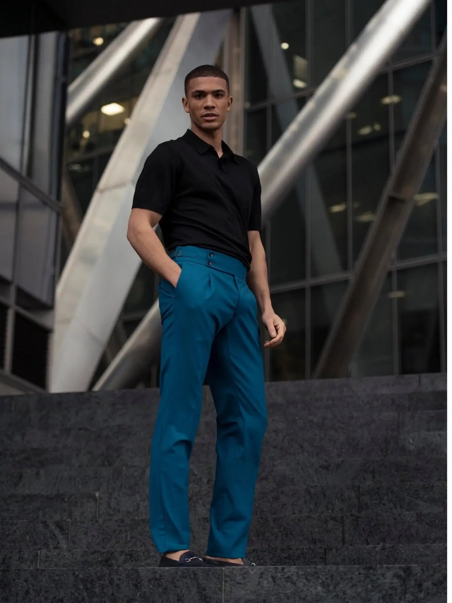 Black polo shirt made of natural silk and merino wool