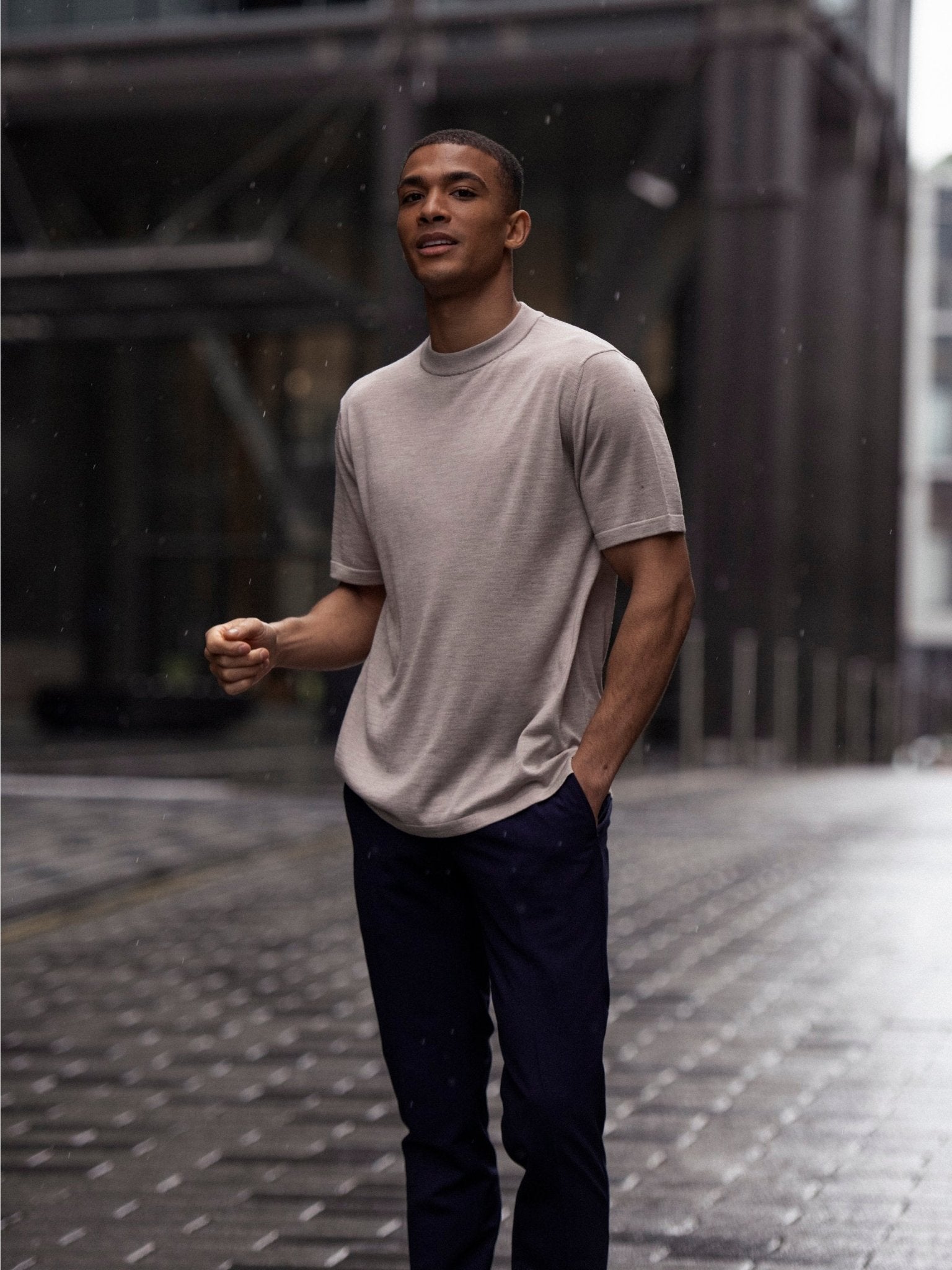 Tricou beige din matase naturala si lana merino - Viggo