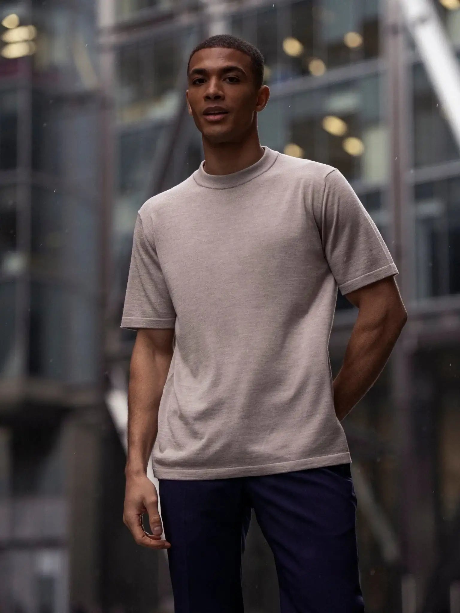 Beige t-shirt made of natural silk and merino wool